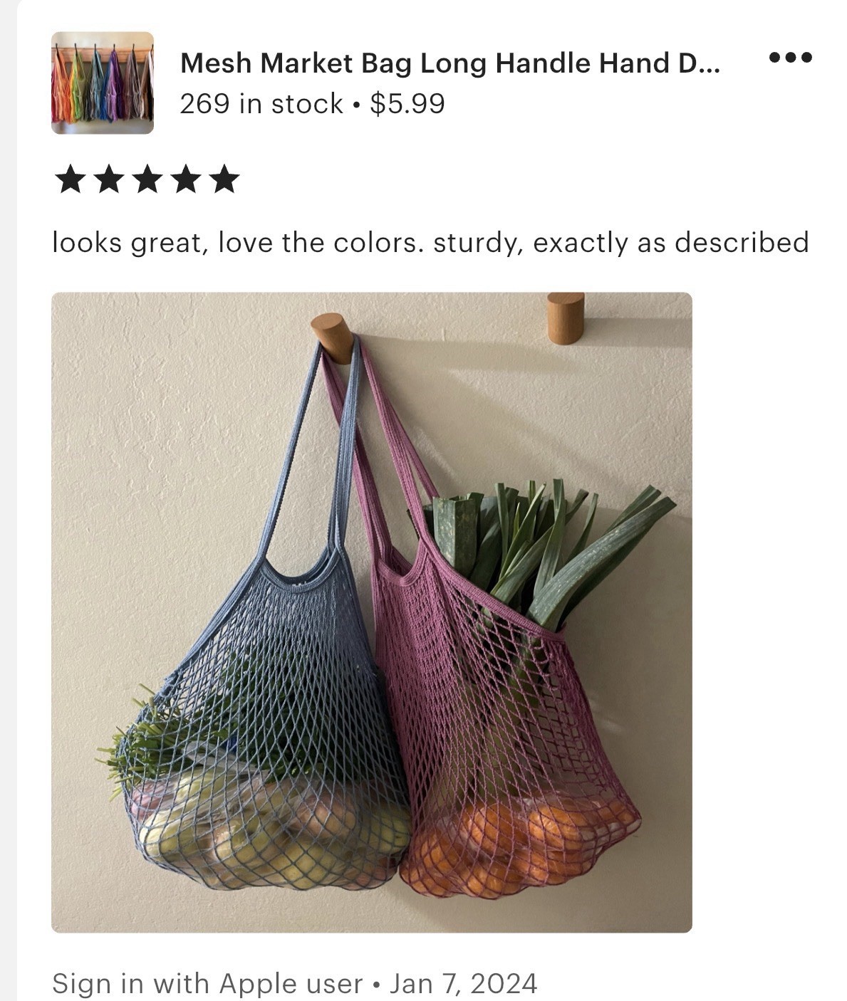 Mesh Market Bag Long Handles 30+ Colors Produce String Net Farmers Crochet Large