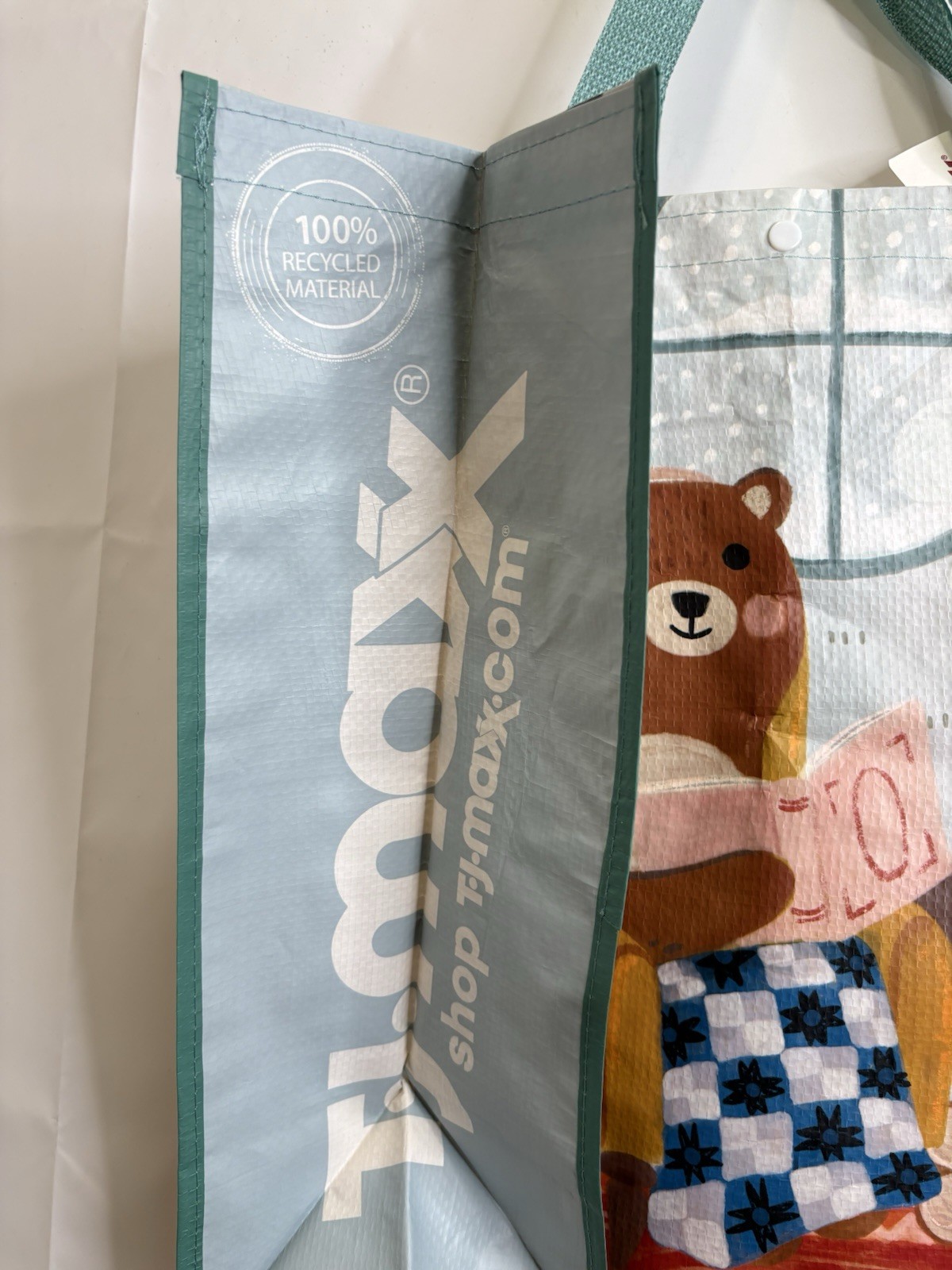 TJMaxx Shopping Bag Cozy Reading Brown Teddy Bears Reusable Tote Bag 18×19.5