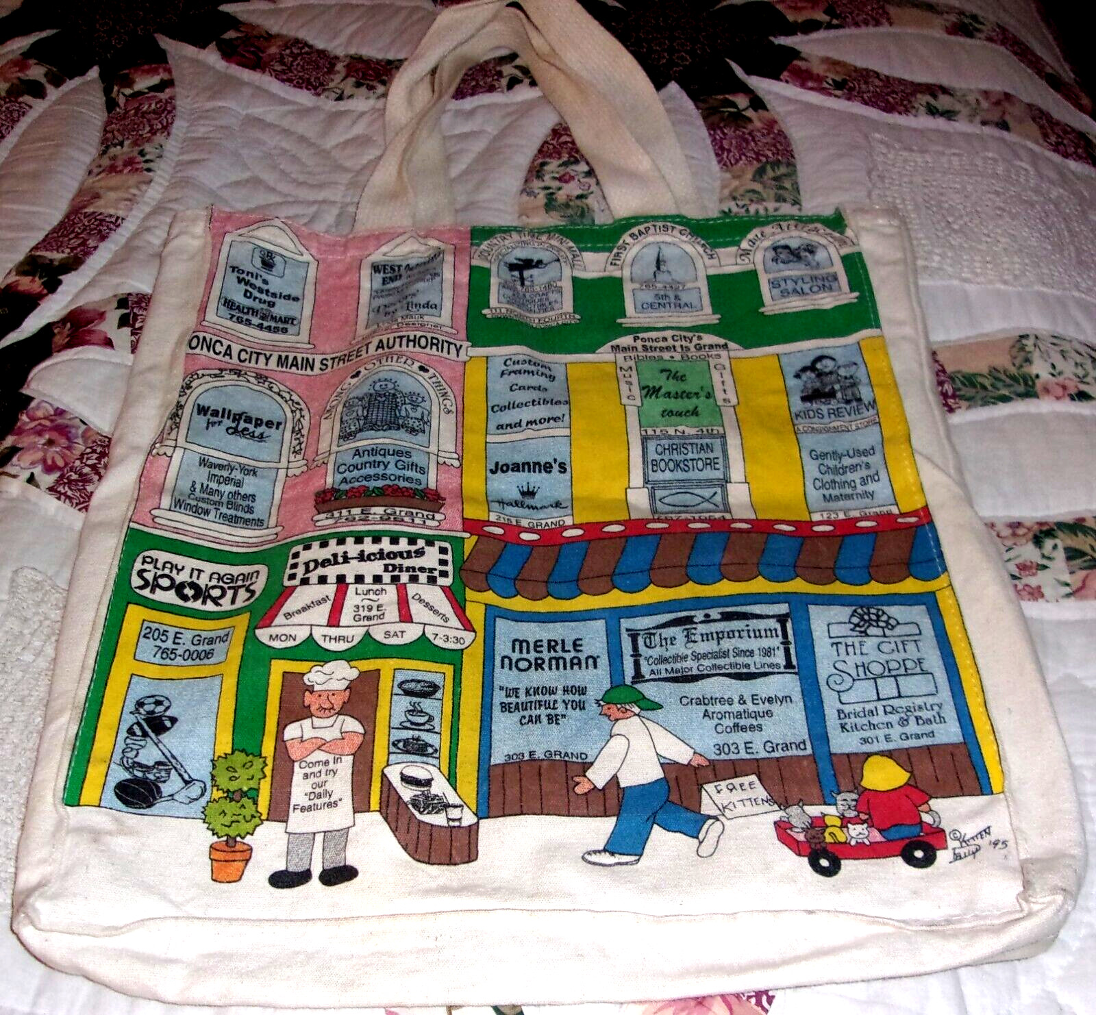 VINTAGE PONCA CITY CANVAS BAG PIONEER WOMAN BANKS SHOP PONCA 1995 IRIS FESTIVAL