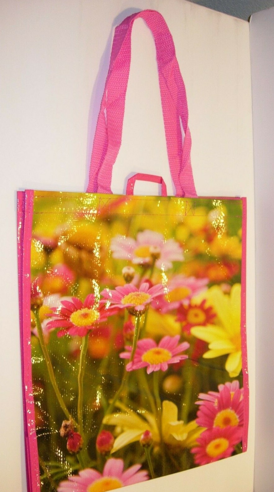 NEW Reusable Shopping Grocery Eco Tote Bag TRAVEL BEACH HOT PINK DAISY 15X13X8