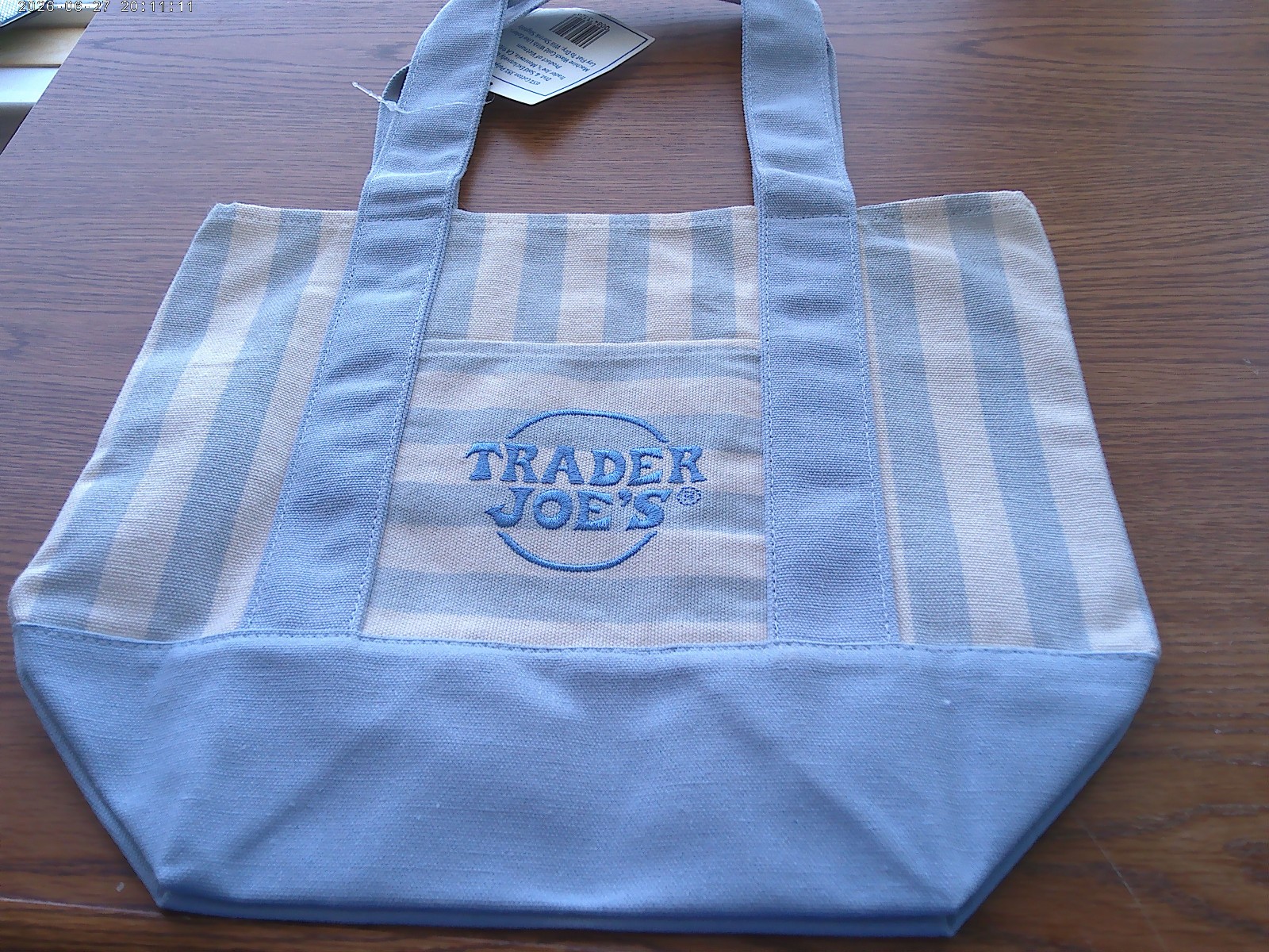 Trader Joe’s Limited Striped Mini Canvas Tote Bag (2026) – Light BLUE NWT