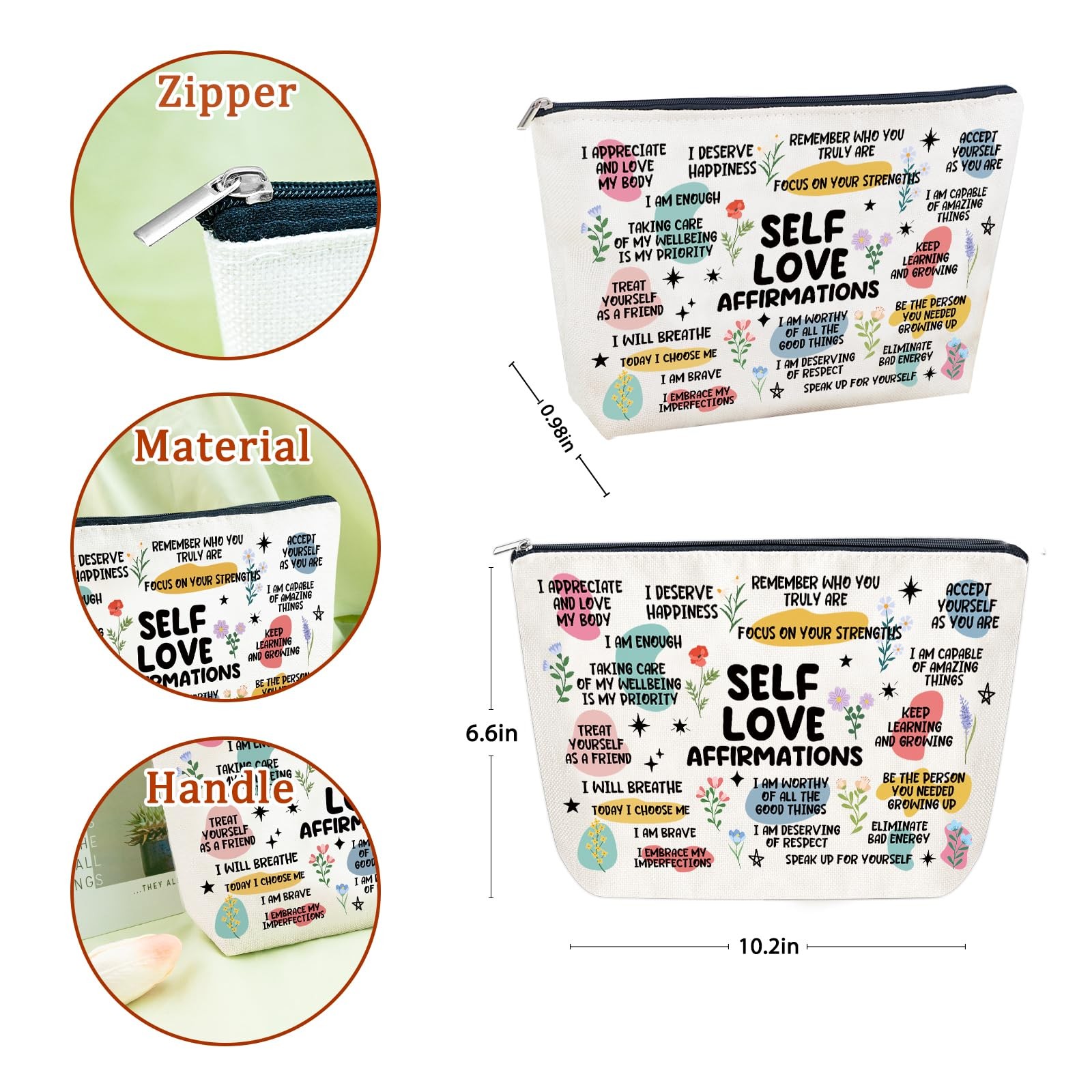 Sugchairo Self Love Gifts Positive Affirmations Makeup Bag White