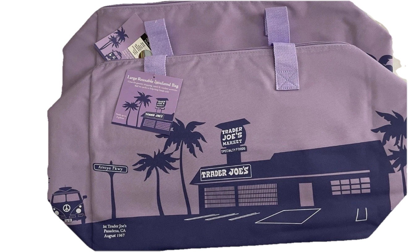 2 New Trader Joe’s 8 Gallon Purple Reusable Insulated Cooler Bag Large