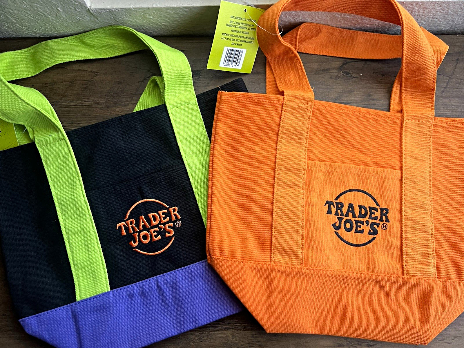 Trader Joe’s Canvas Tote Bag, Orange Black Green Purple (multiple available)