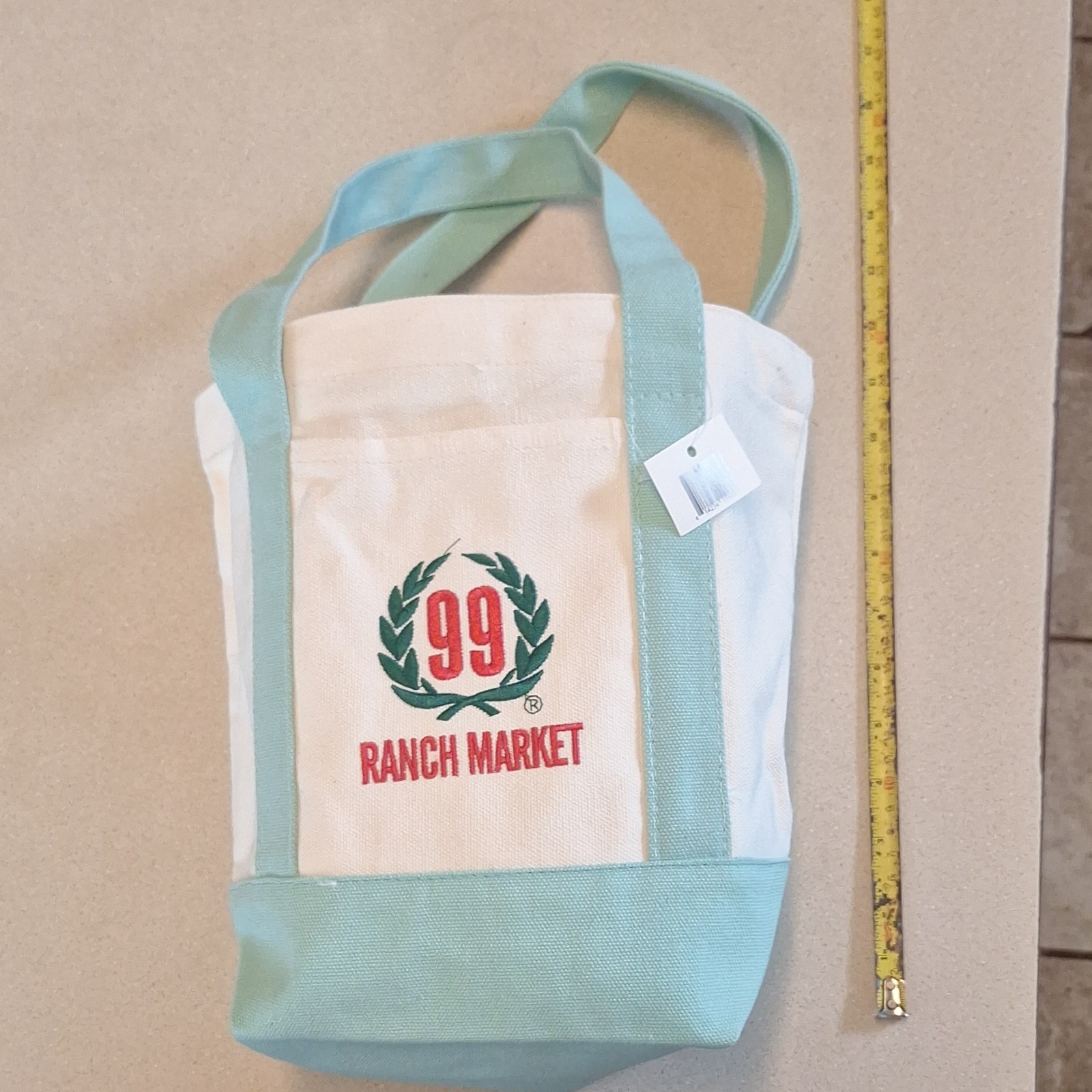 99 Ranch Market Canvas Foldable Tote Bag White Light Blue Logo Small Reusable