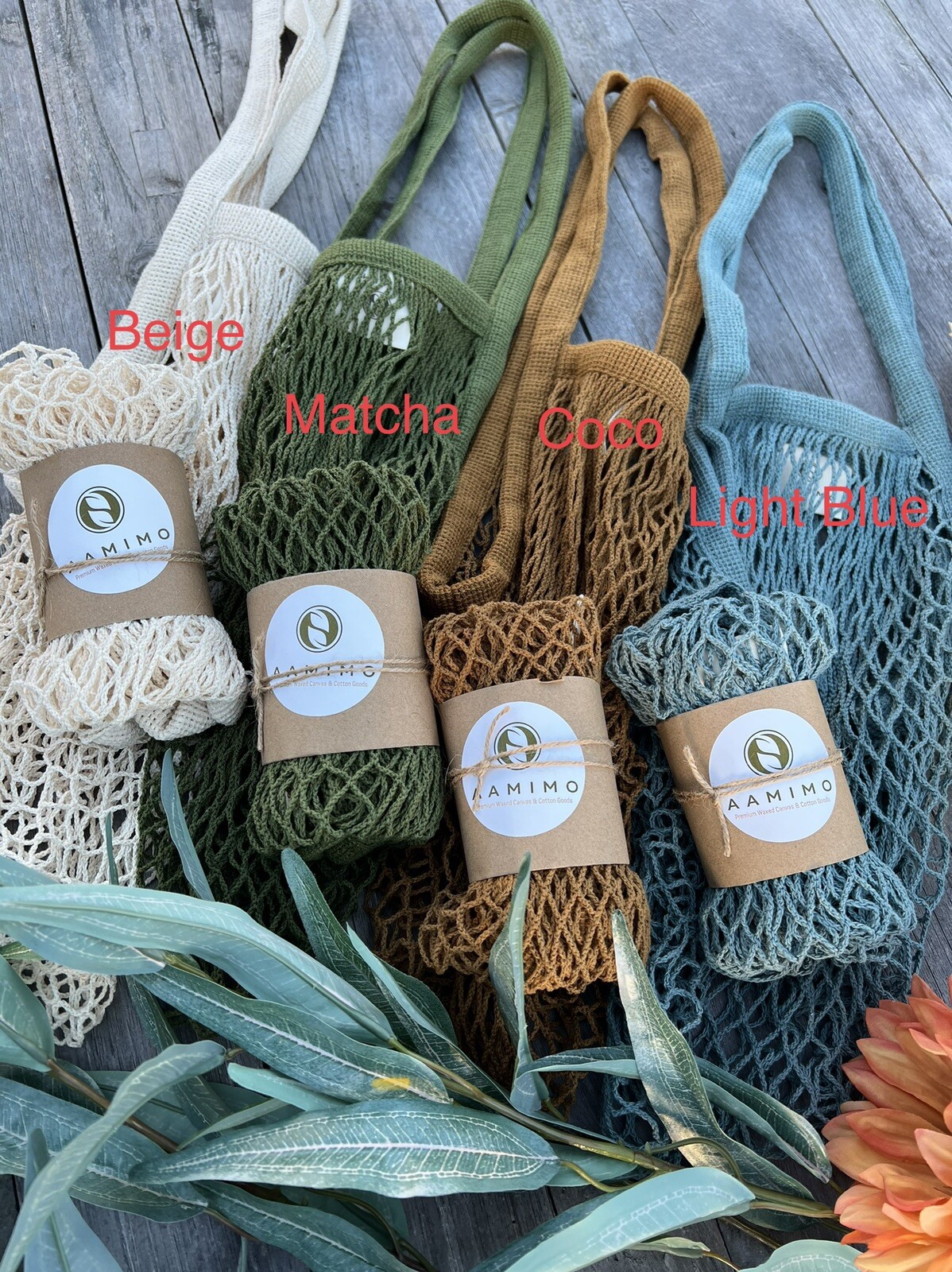 4 Cotton Net tote Bags for farmers market and grocery shopping, produce bag, new