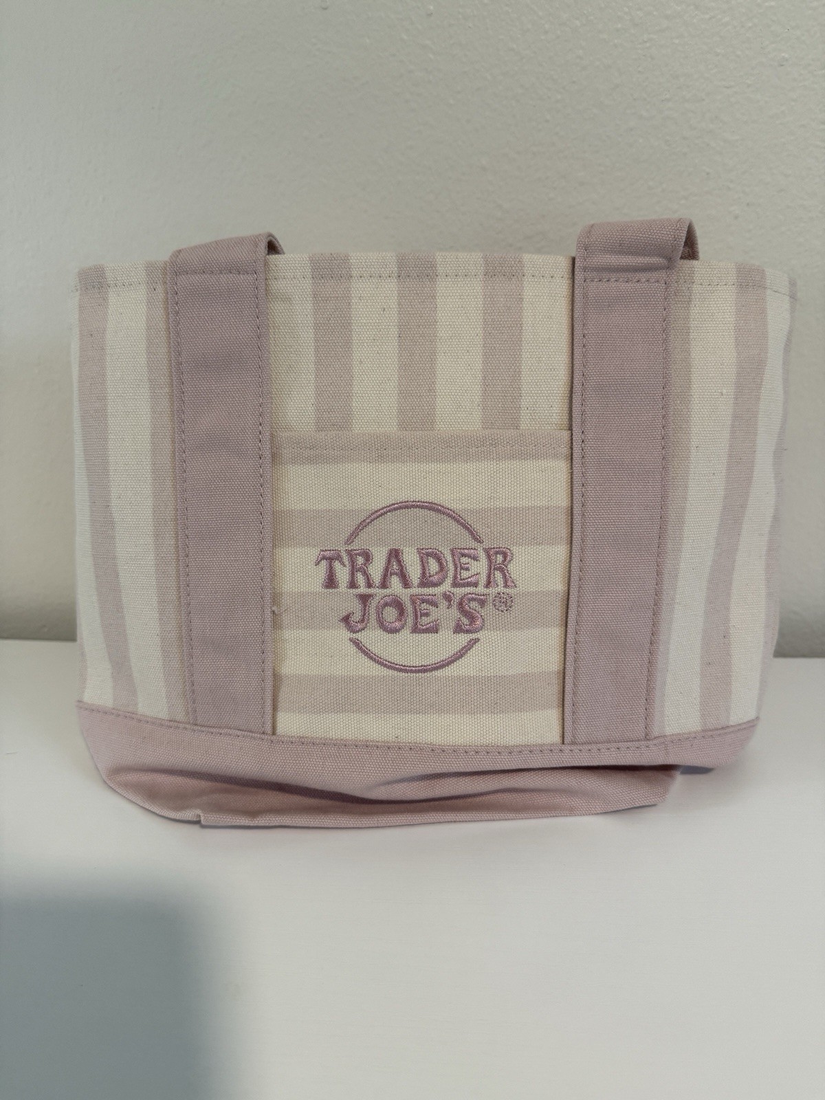 Trader Joe’s Striped Mini Canvas Tote Bag Small Pink/Beige 13x10x6