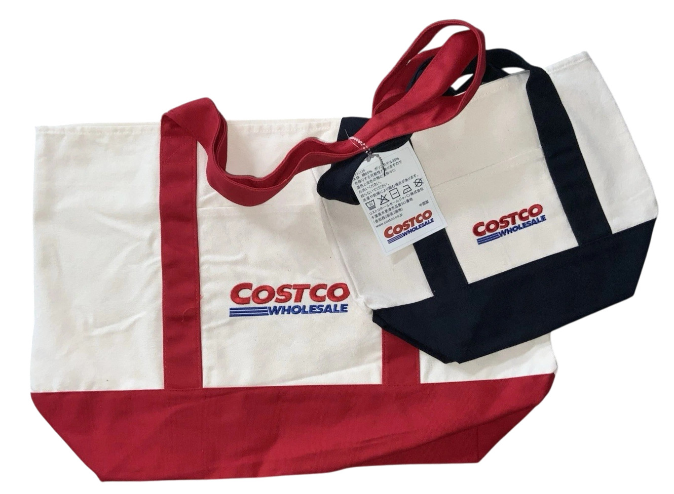 Japan Costco Wholesale Reusable Shopping CANVAS TOTE BAGS 2-Pack Large+Mini NEW!