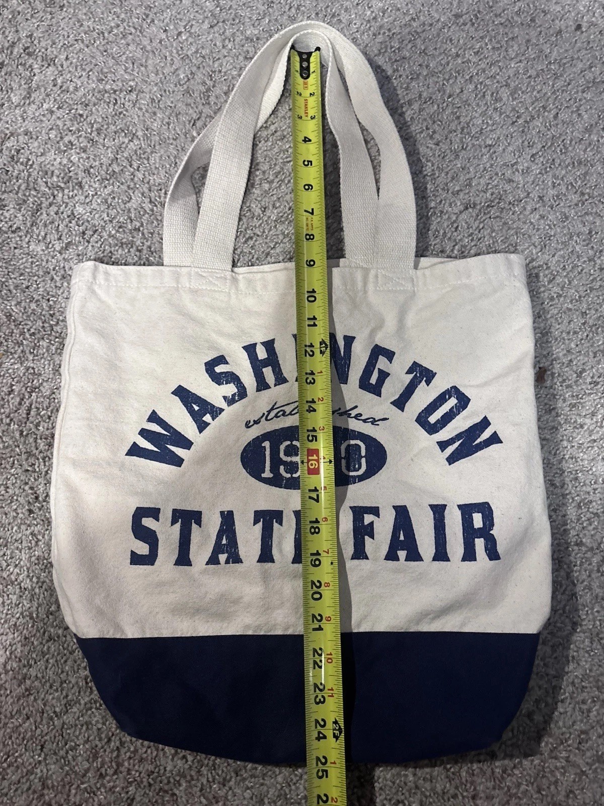 Reusable Canvas Tote Bag Washington State Fair Print White/Blue 17×11 in