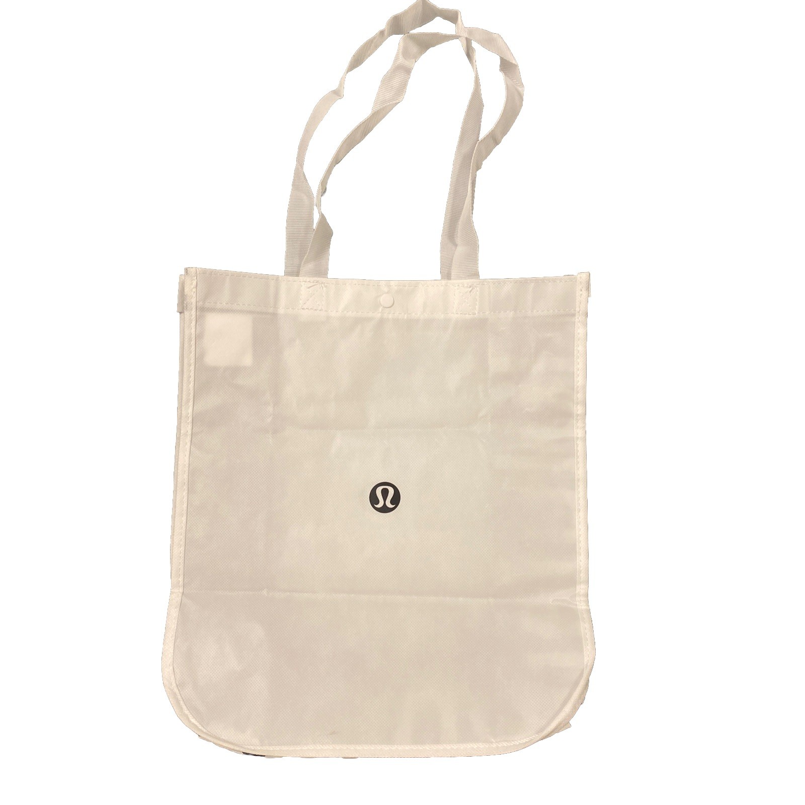 Lululemon Large 16″ x 14″ Black White Reusable Shopping Snap Closure Tote Bag