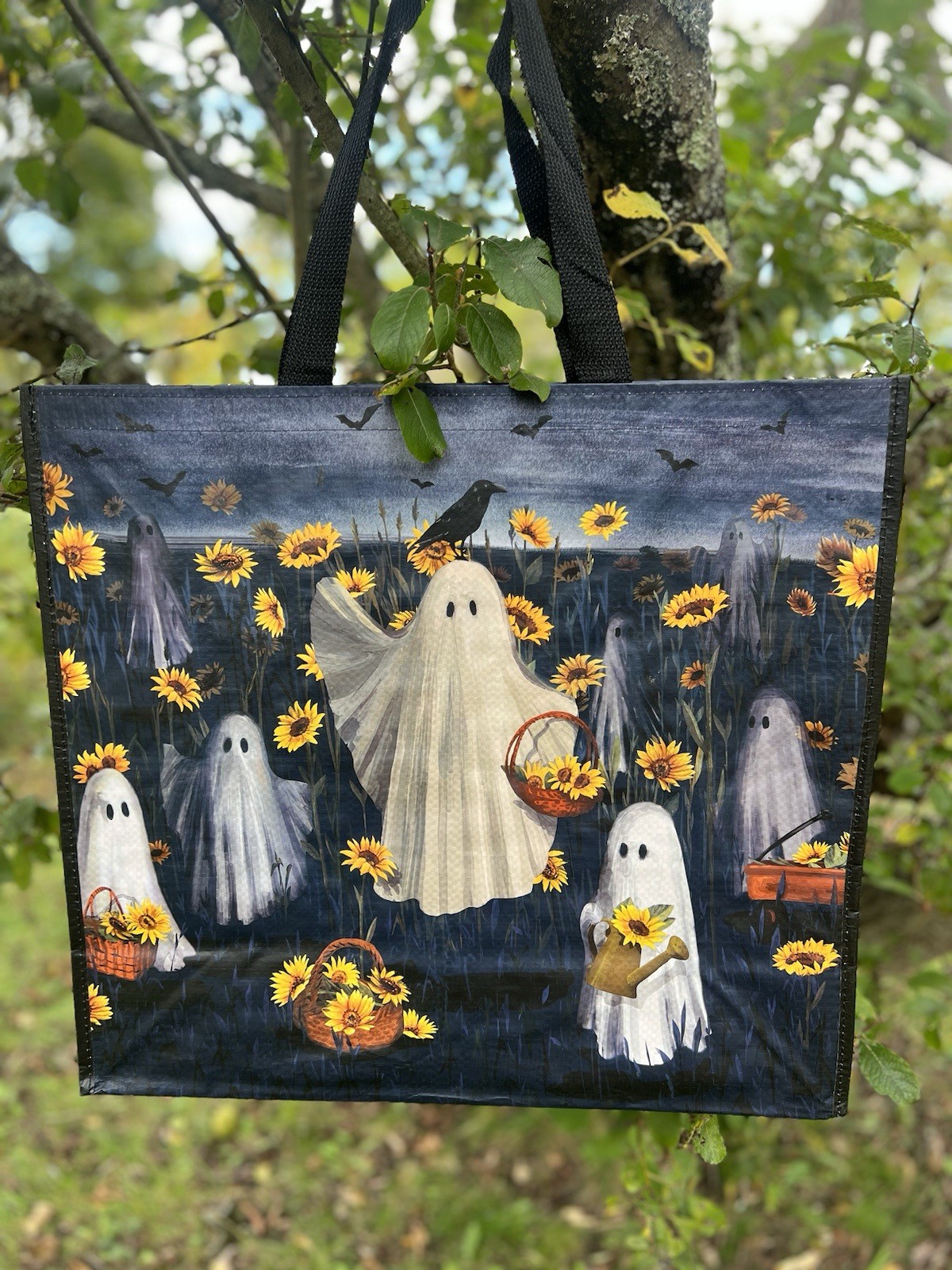 Halloween Ghosts 👻Baskets Sunflowers 🐦‍⬛ CROWS Bats Shopping Bag New🌼TJX🌼