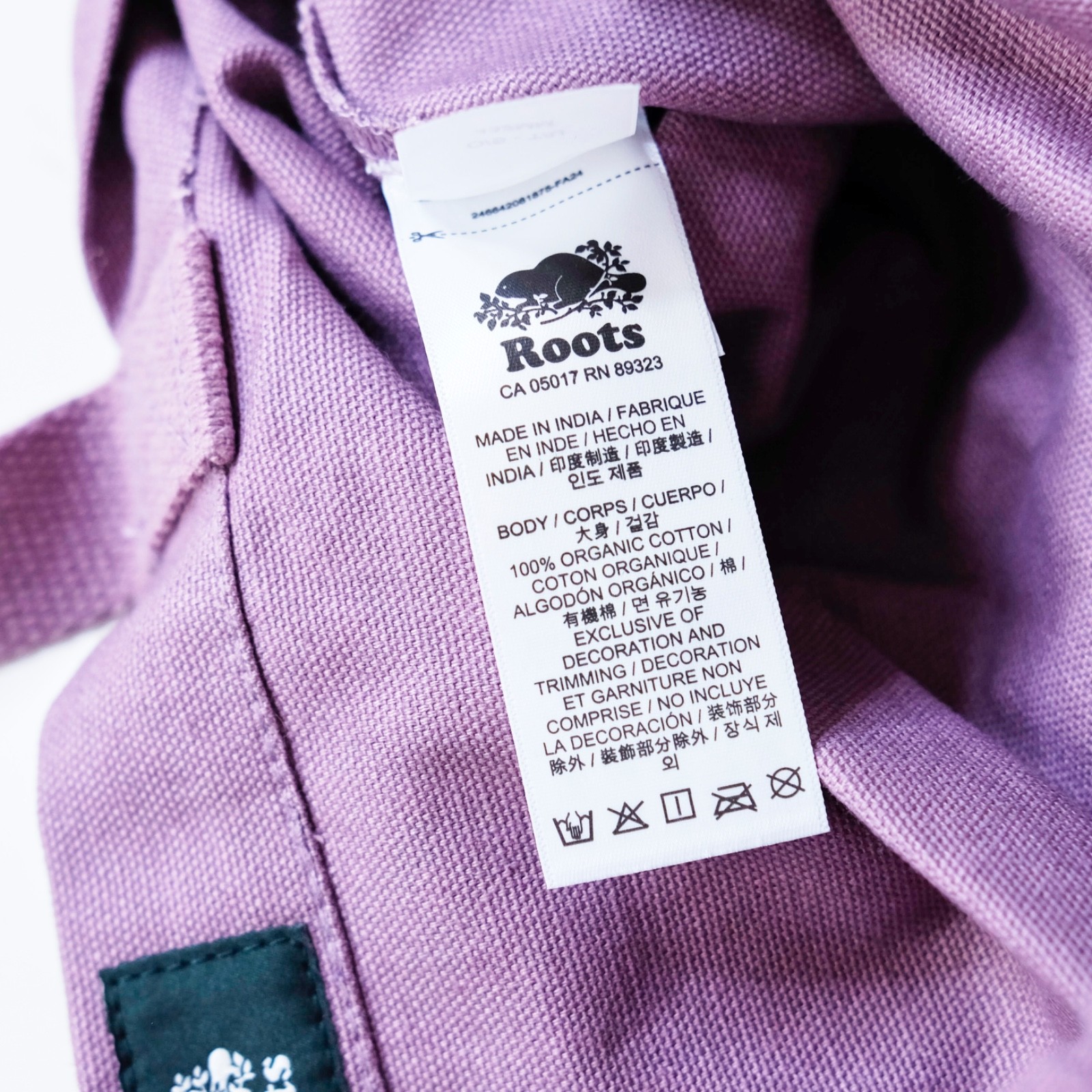 Roots Cooper Tote Bag Cotton Canvas Raisin Purple Beaver Reusable Shopping