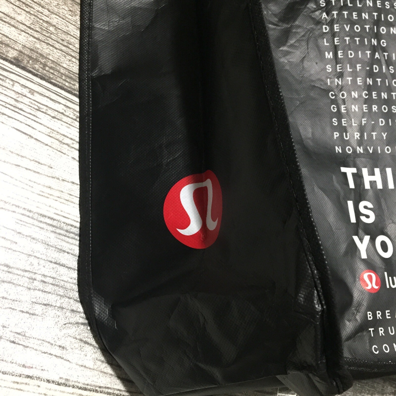 Lululemon Yoga Reusable Grocery Tote Bag Black White Graphic Print Snap Button