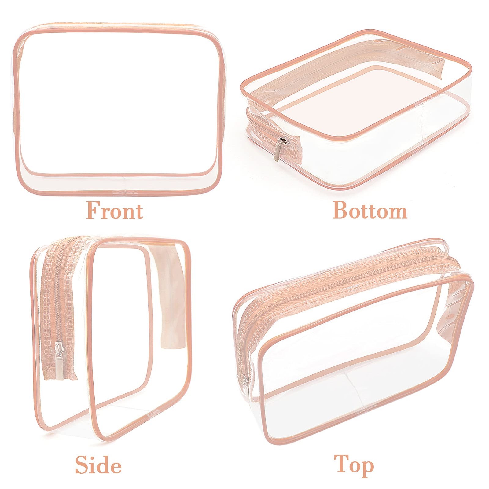APREUTY Clear Makeup Bags, TSA Approved 6 PCS, Pink-6PCS (Large+Medium+Small)