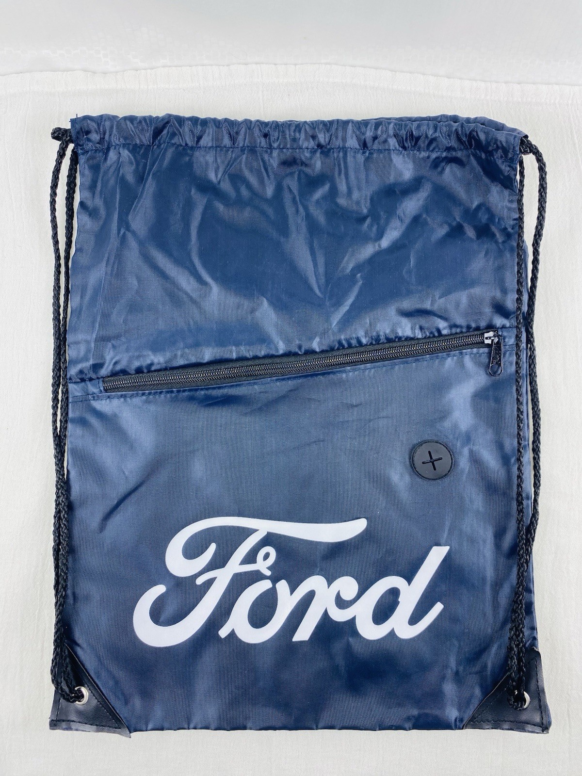 Ford Motor Co Promo Advertising Drawstring Bag Backpack w/ Pocket 13″x17″ NAVY