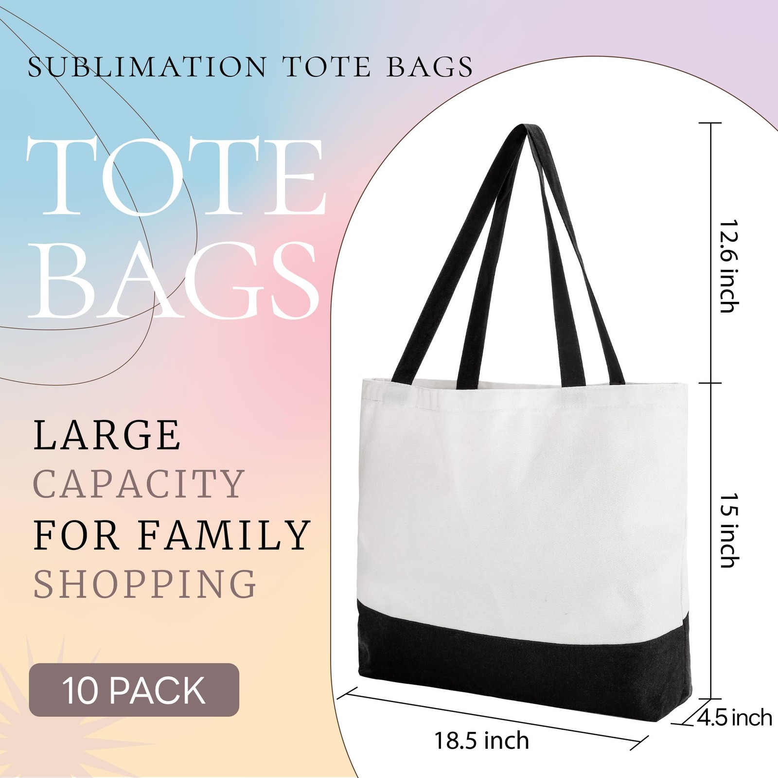 Joyclub 10 Pack Large Canvas Tote Bags Bulk Sublimation Blanks with Long Hand…