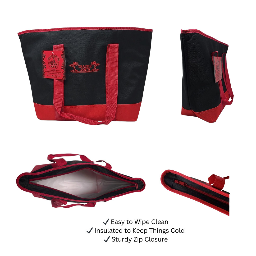 2-Pack Trader Joe’s Insulated Cooler Tote Bags Red Black Grocery Beach Picnic