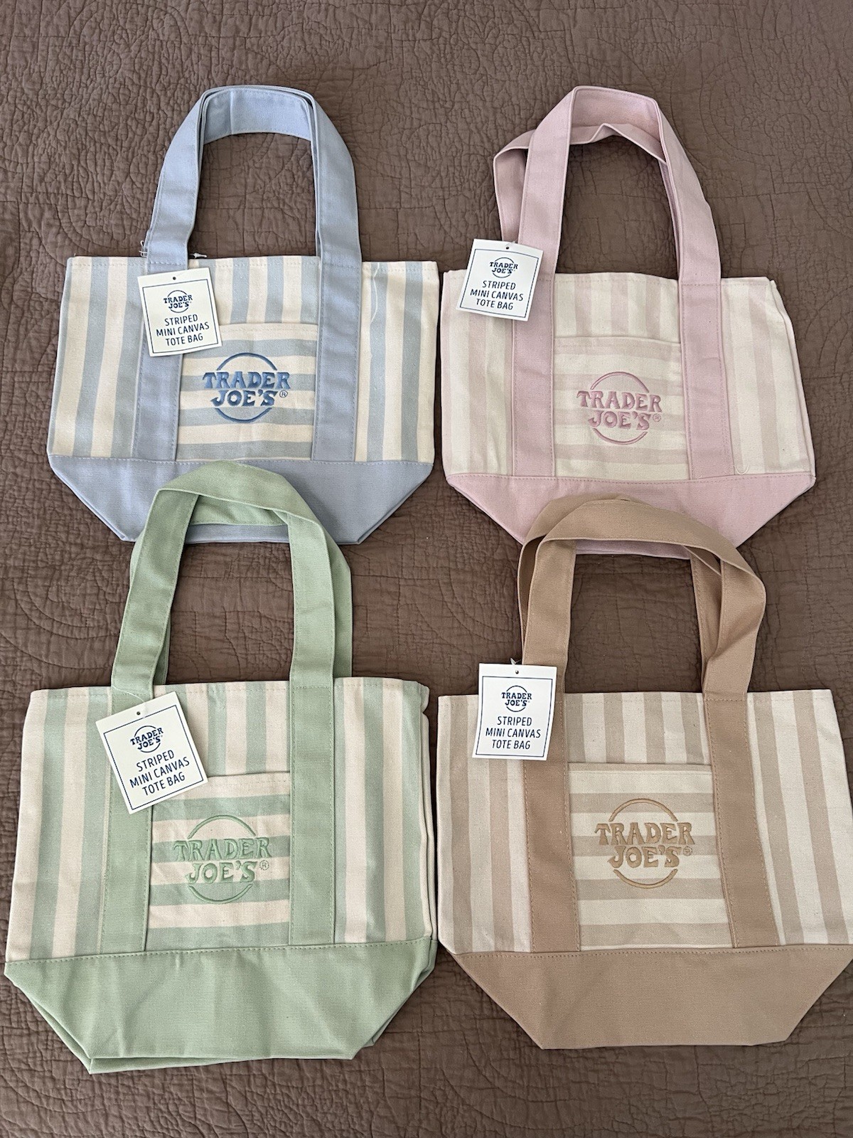 Trader Joe’s Striped Mini Canvas Tote Bags NWT Set of 4 Multicolor!!!