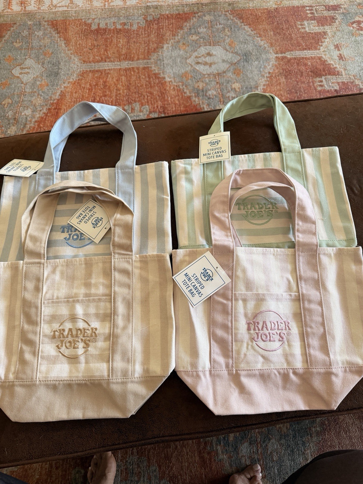 Trader Joe’s Mini Canvas Tote Bag Gold Striped 15cm x 15cm 6in New