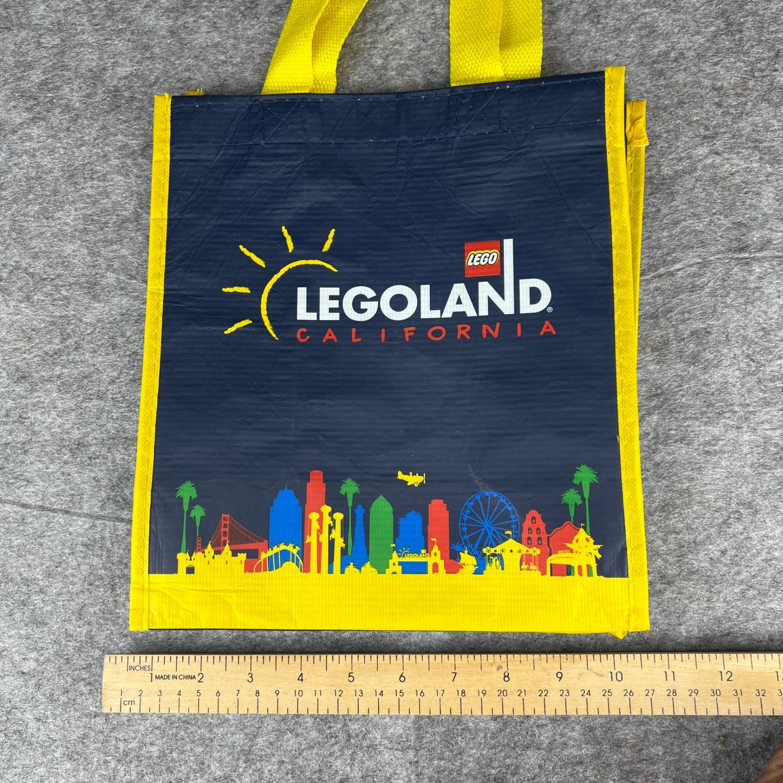 Legoland California Resort Reusable Tote Bag Navy Blue Yellow Skyline Small
