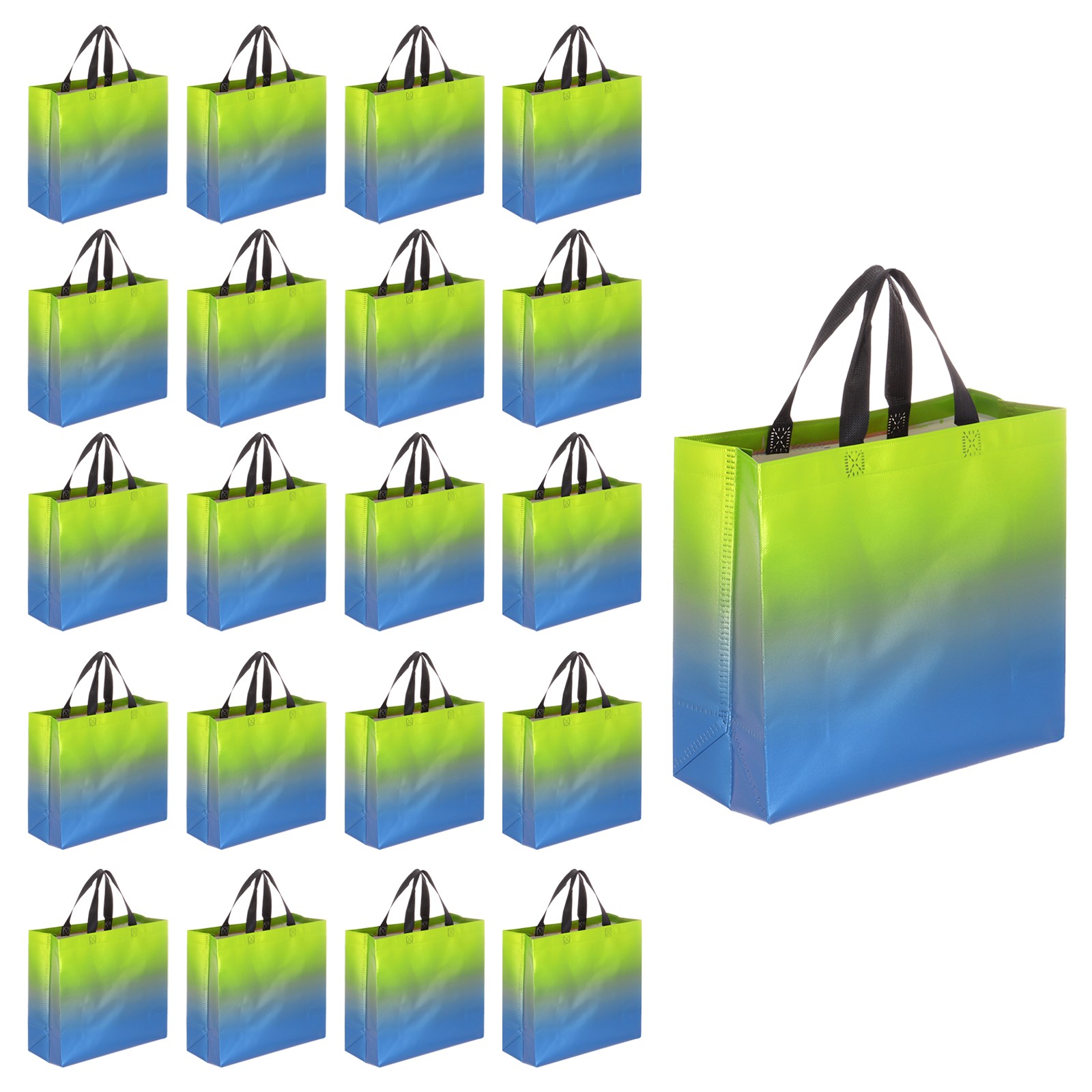 24Pcs Reusable Gift Bags with Handles 10.6 x 13 Inch Gradient Blue Green