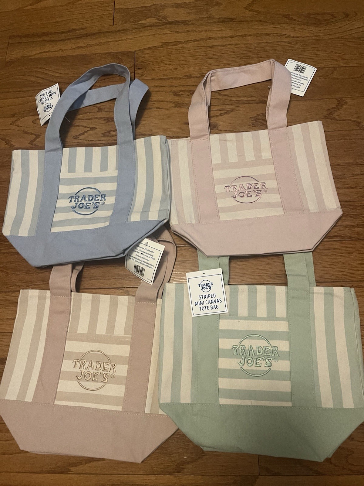 Trader Joe Limited 2026 Spring Striped Mini Tote Bag Lot of All Four Color
