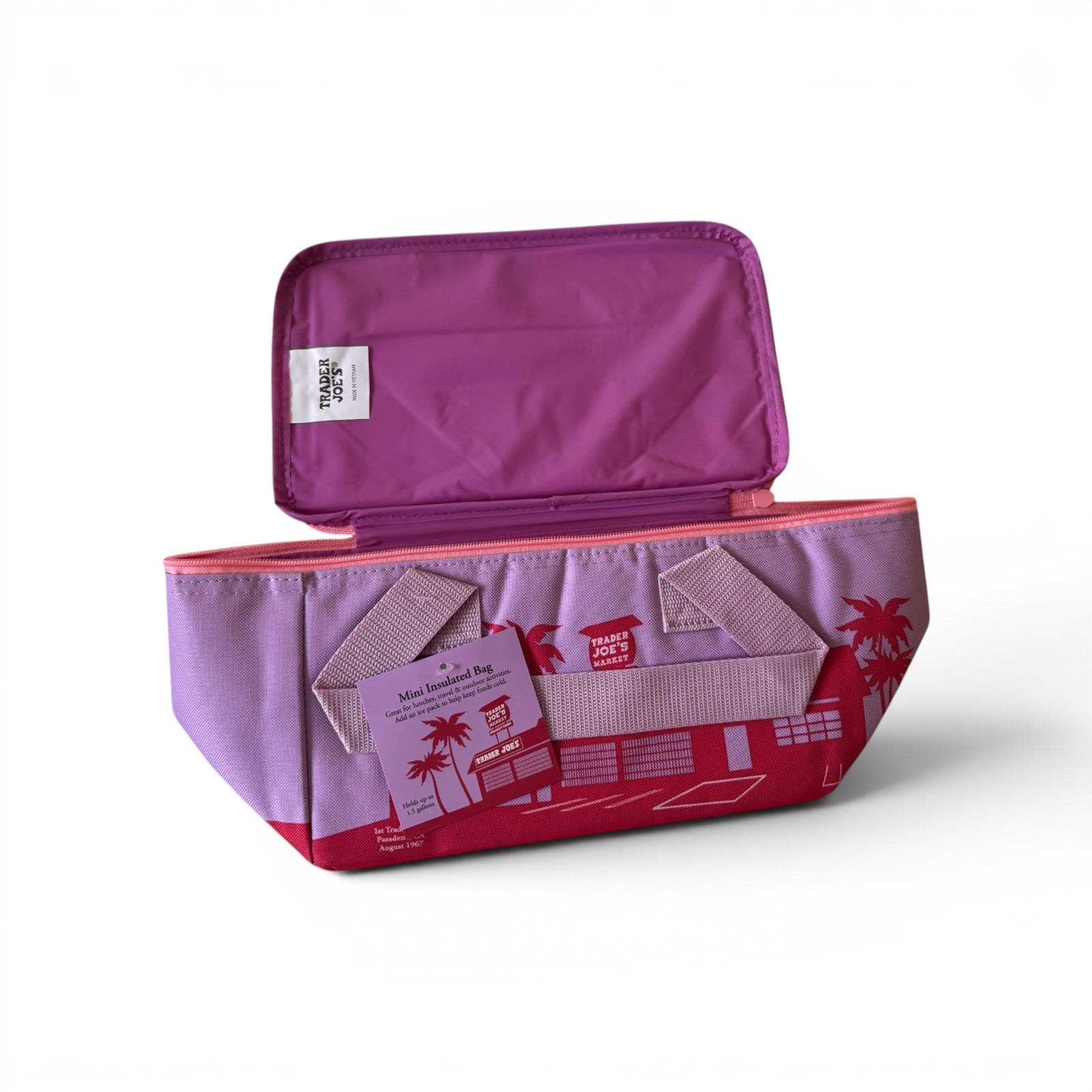 Trader Joe’s Summer 2026 Mini Insulated Tote floral violet with pink Design NWT