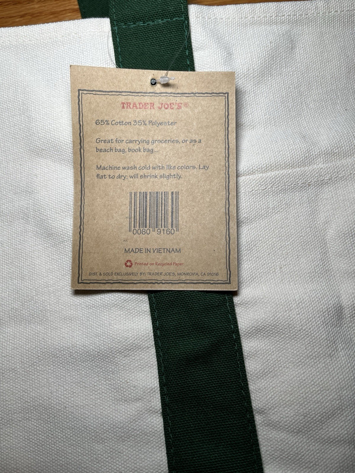 Trader Joe’s Canvas Tote Shopping Bag – LARGE GREEN – (NEW with TAGS!)