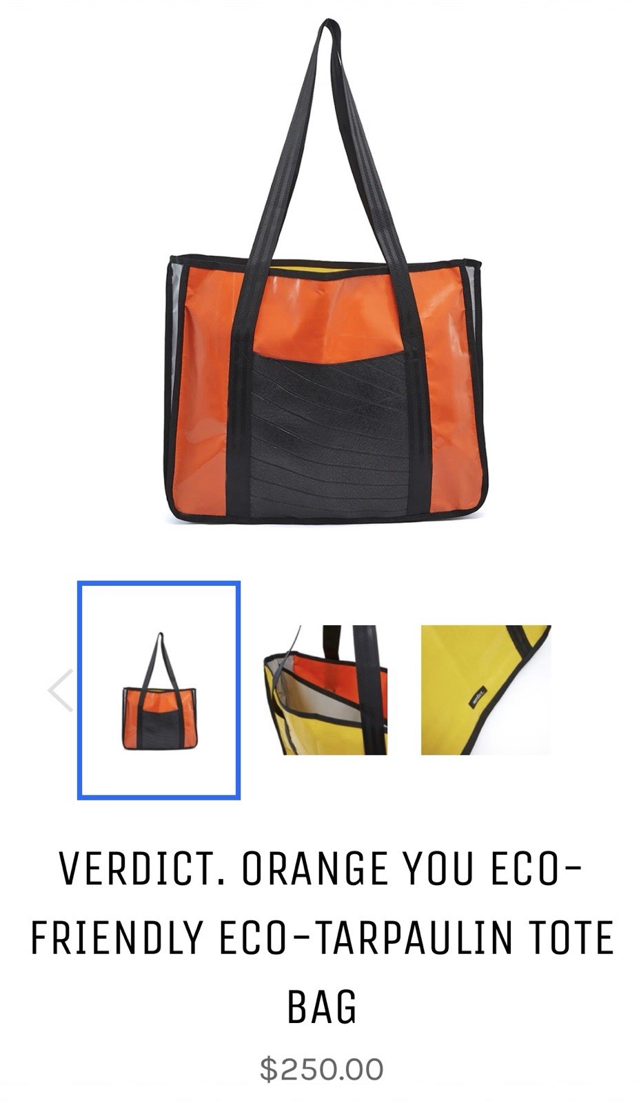 Verdict’s Orange Yellow You Eco-Friendly? Eco-Tarpaulin Waterproof Tote Bag NEW