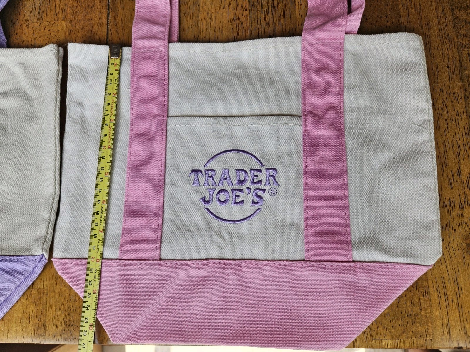 Trader Joes 4 Set Mini Pastel Canvas Tote Bag Blue Pink Purple Green 🇺🇲 Seller