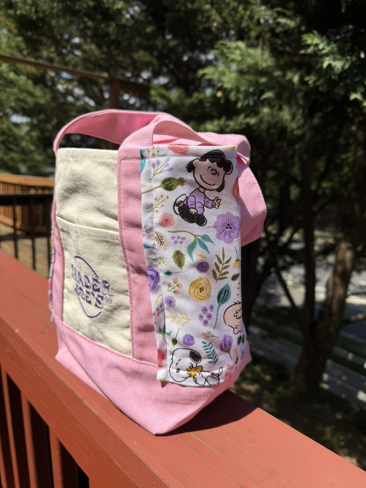 Snoopy Peanuts Trader Joe’s Mini Canvas Tote -Pink, Spring 26 Handmade w/tag