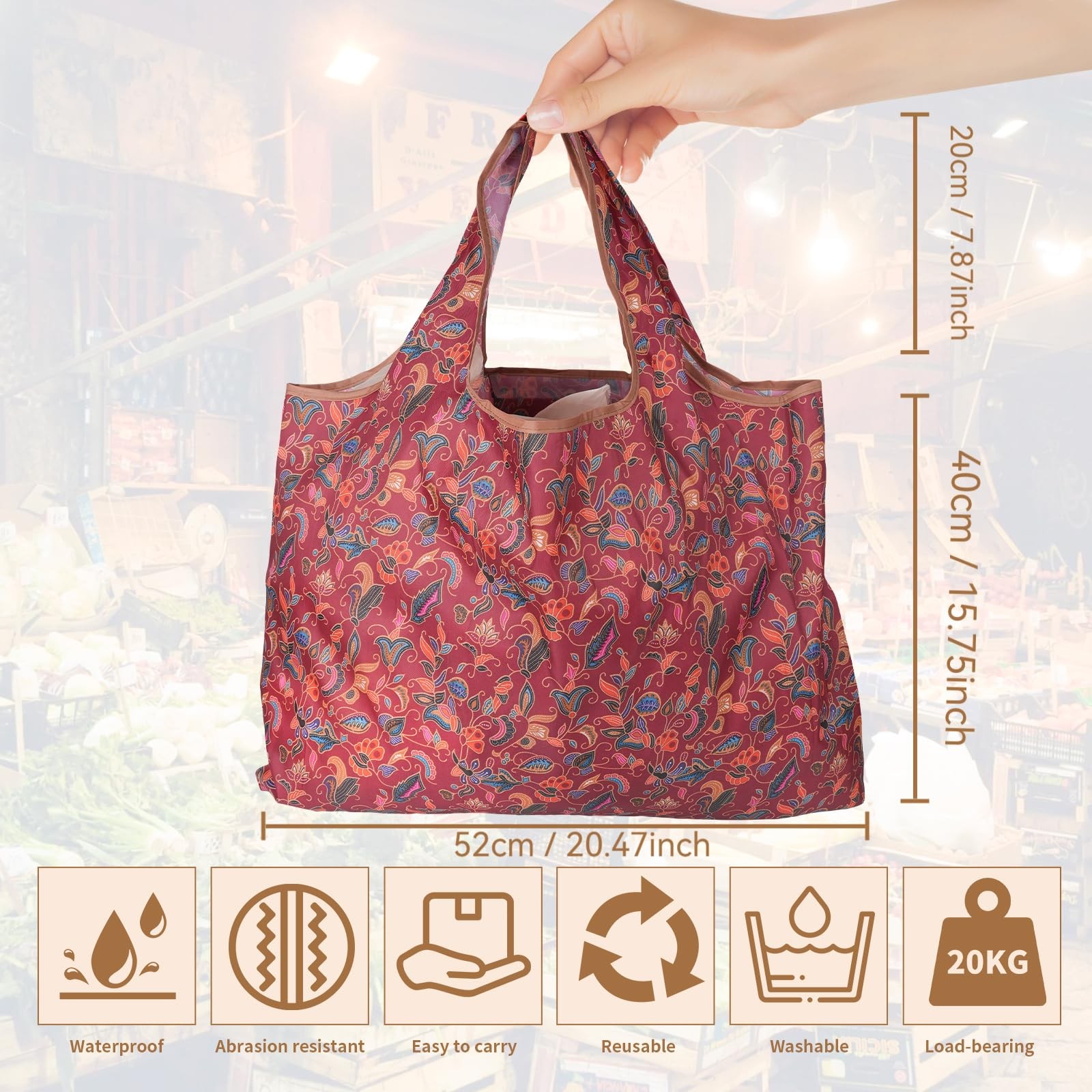 Extra Large Foldable Grocery Bag 22×15 Inch Holds 44 Lb Reusable 3 PCS