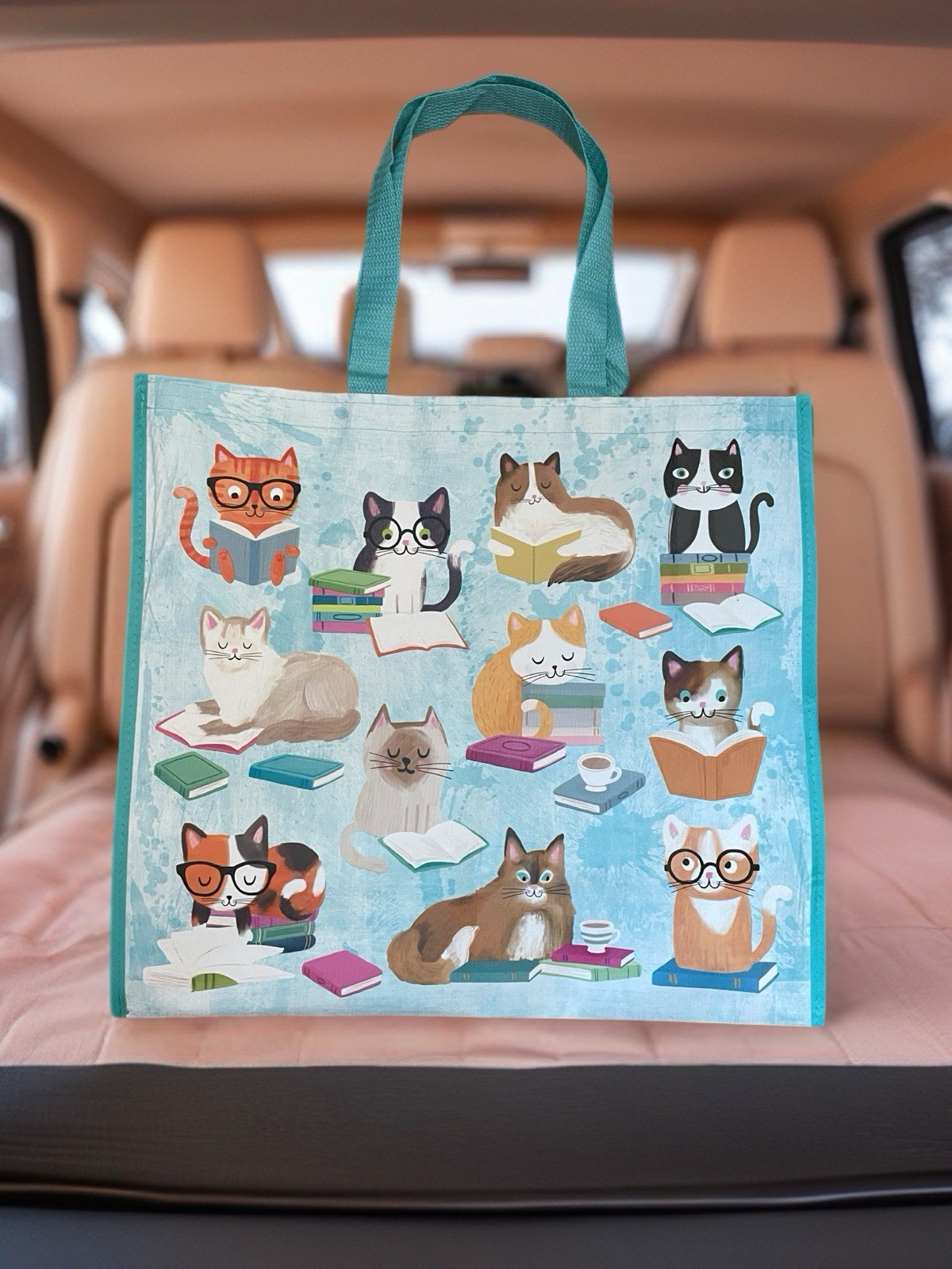 Cats & Kittens Reading Books Reusable Shopping Bag 19″x18″ NEW