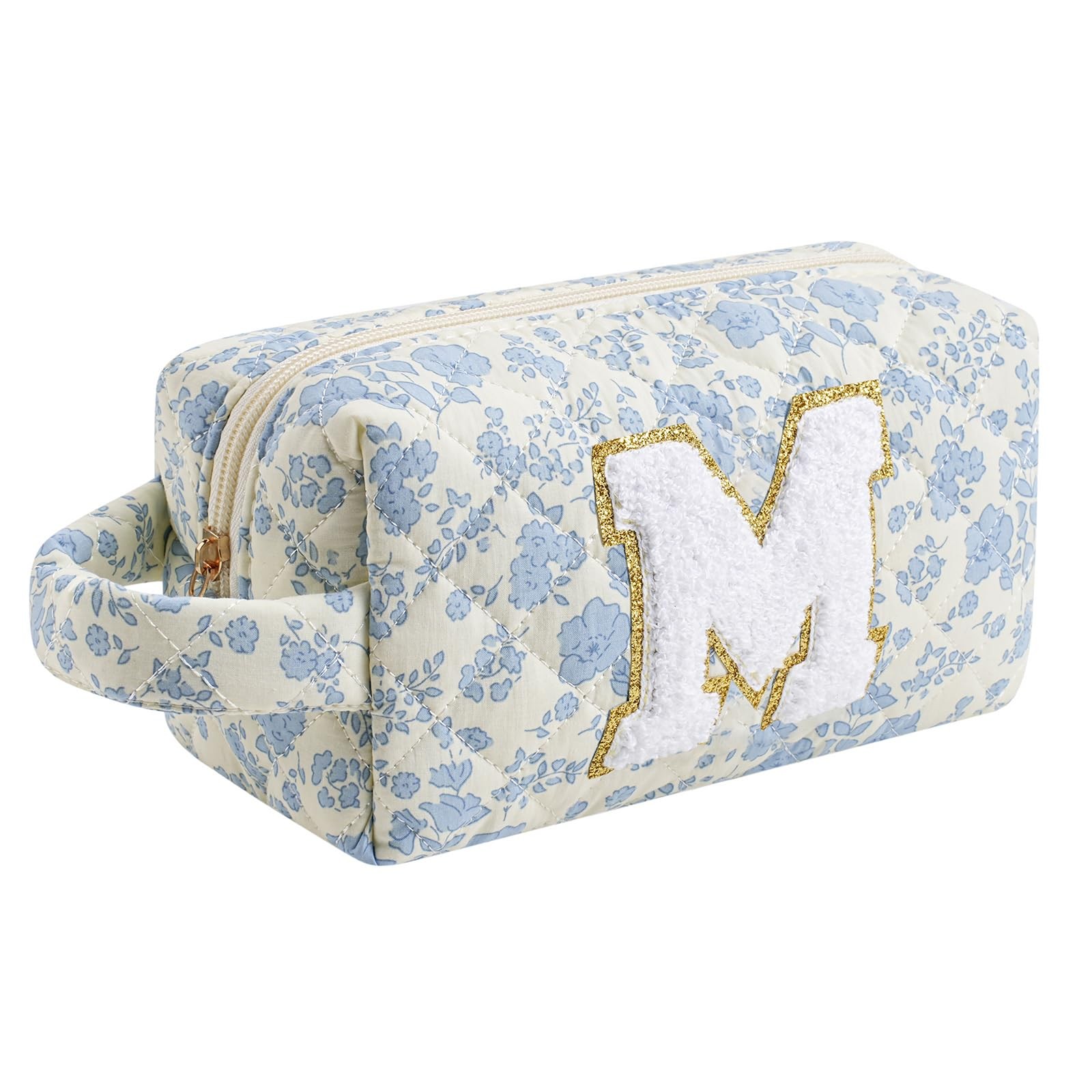 JOVAKIT Alphabet Makeup Bag Cosmetic 9.06 x 3.54 x 4.33 inches, Blue Floral