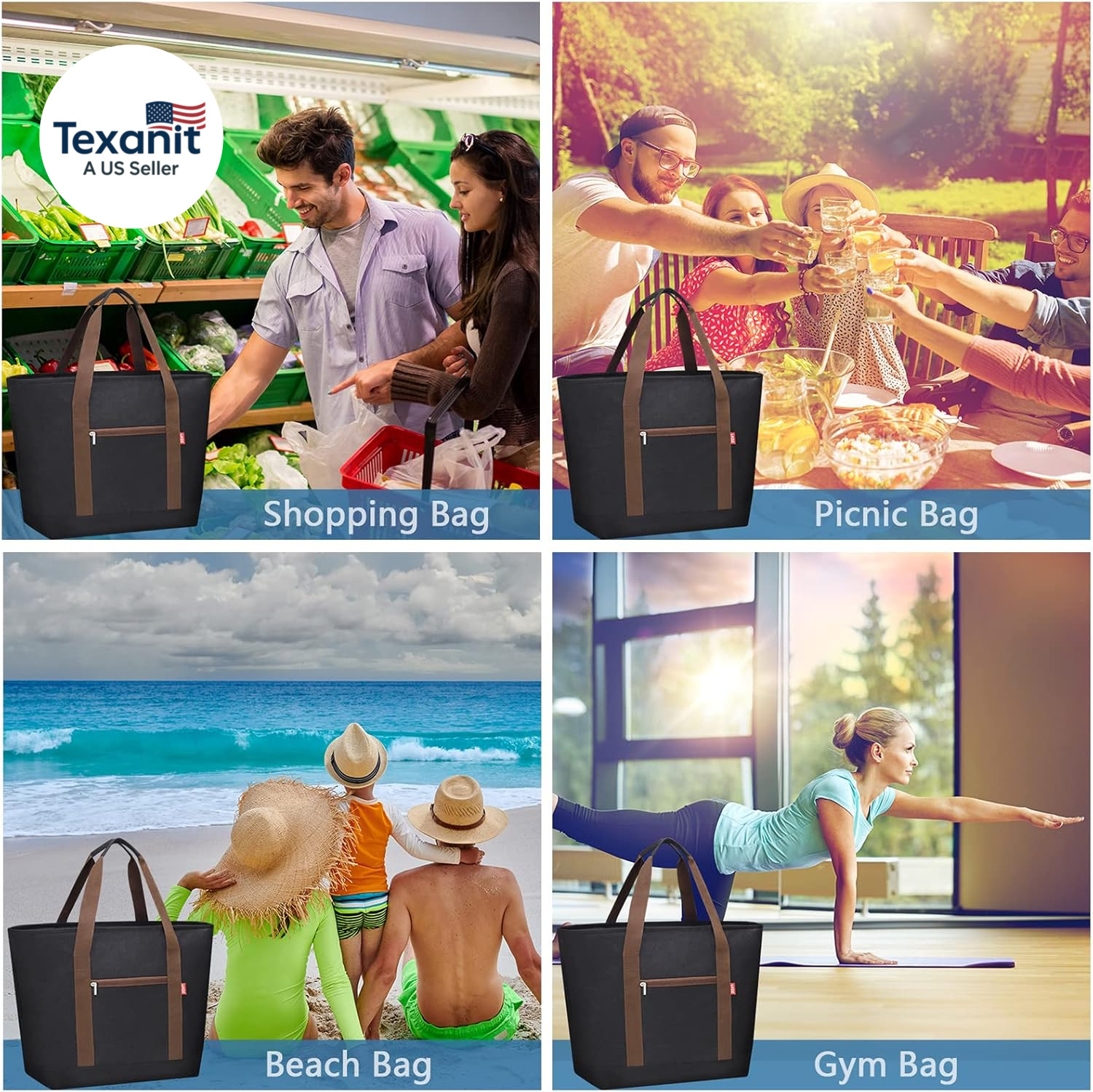 Jumbo Insulated Cooler Bag with Zipper, Collapsible Leak Proof Insulated Bag wit