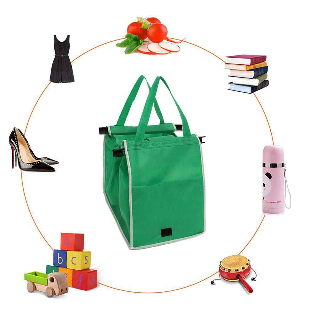 2X Foldable Eco Reusable Grocery Shopping Bag Grab Supermarket Tote Clip to Cart