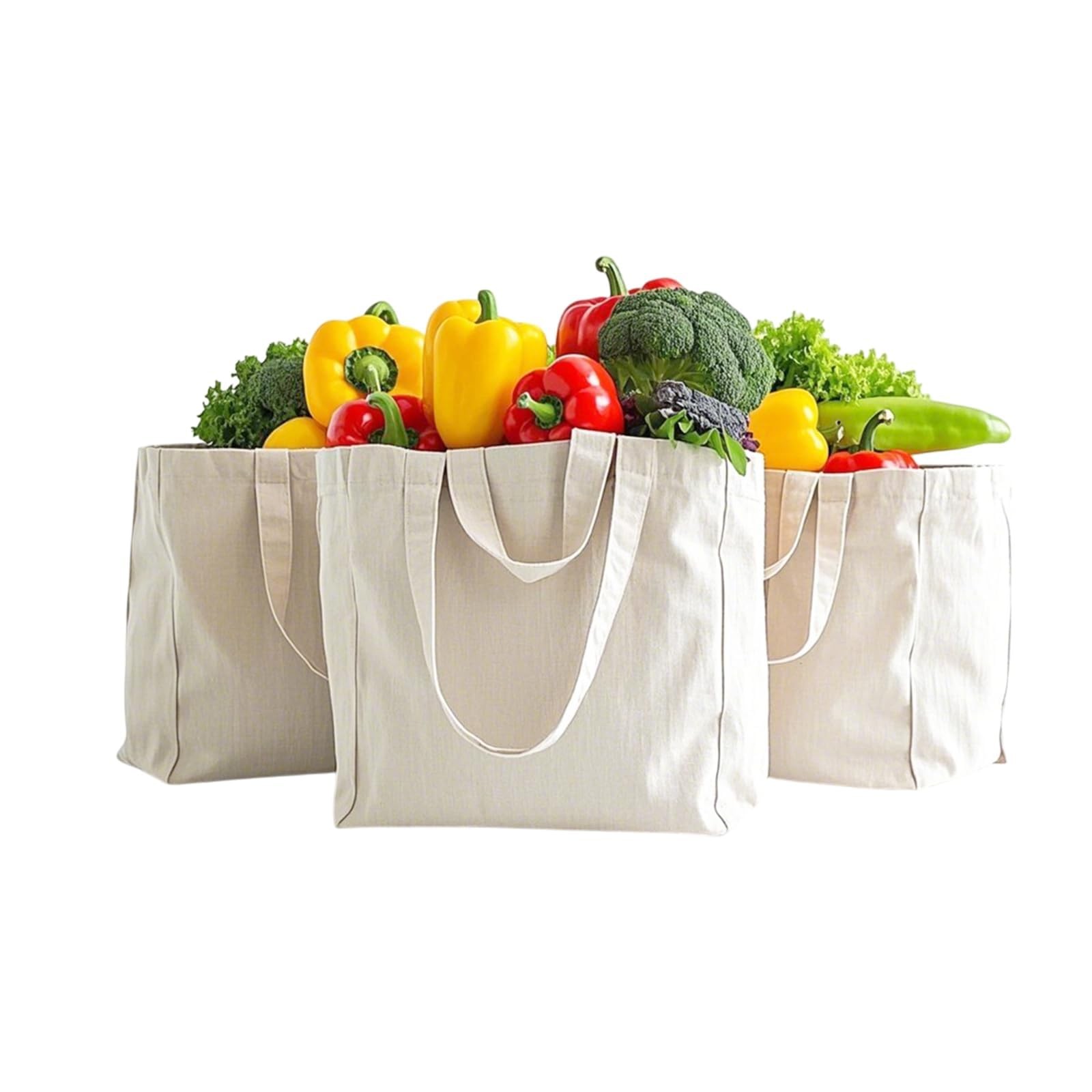 ZZCJAY Canvas Grocery Bag 3 Pack, Reusable Bags with Large, Beige