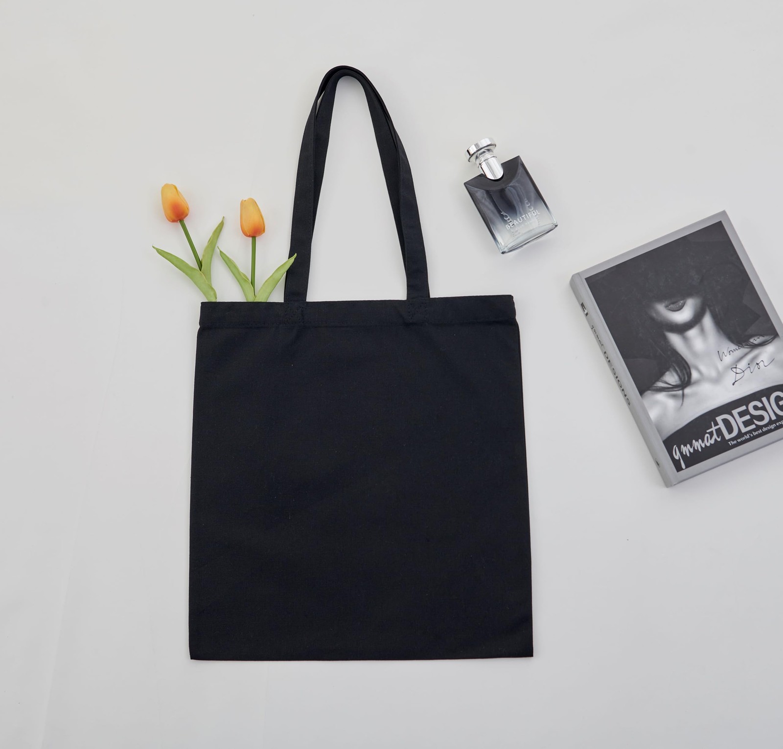 24 Pack Black Canvas Cotton Tote Bags 15×16 – Heavy-Duty Reusable Canvas Tote…