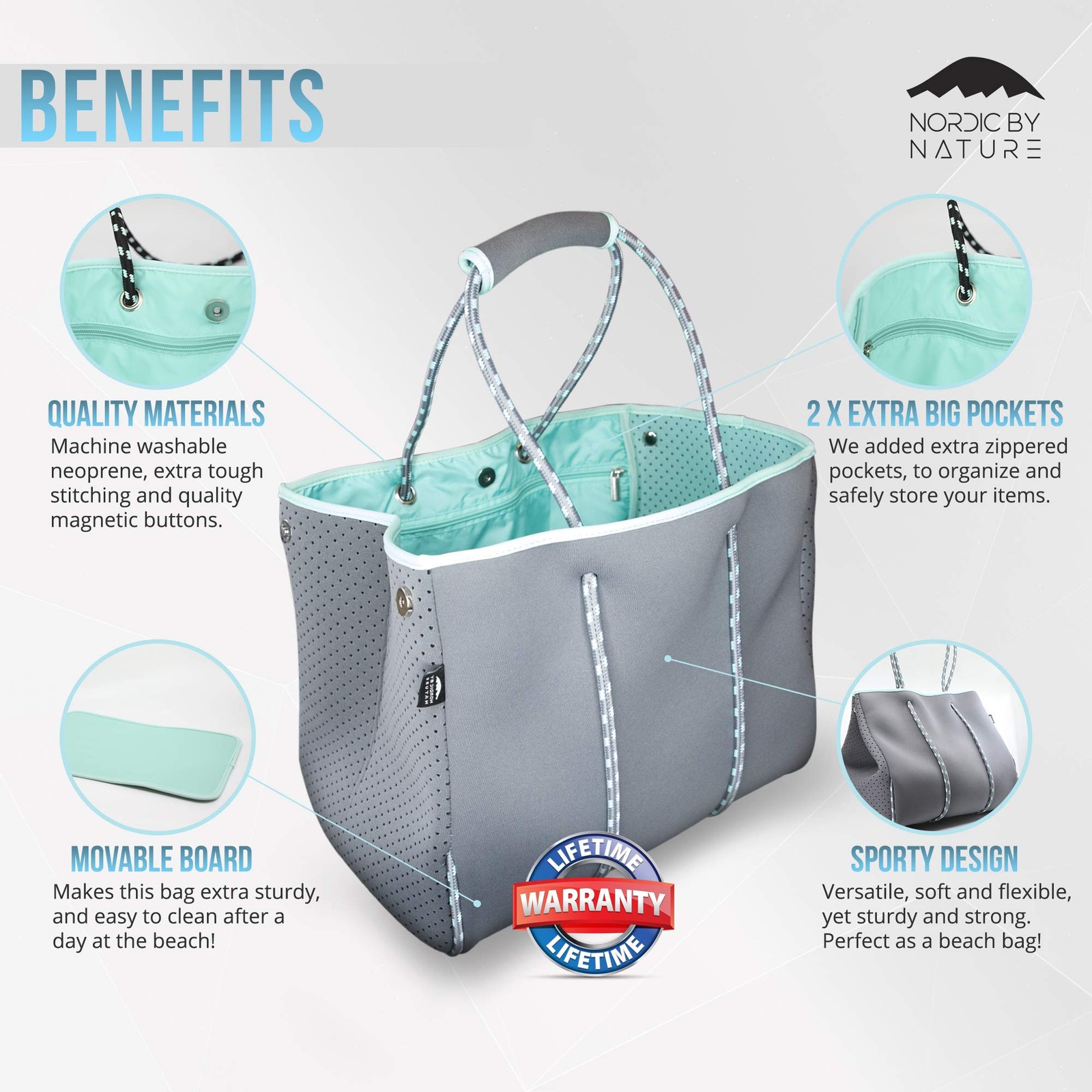 Large Designer Neoprene Beach Bag Tote For Women & Men | Versatile Pool Bag W…