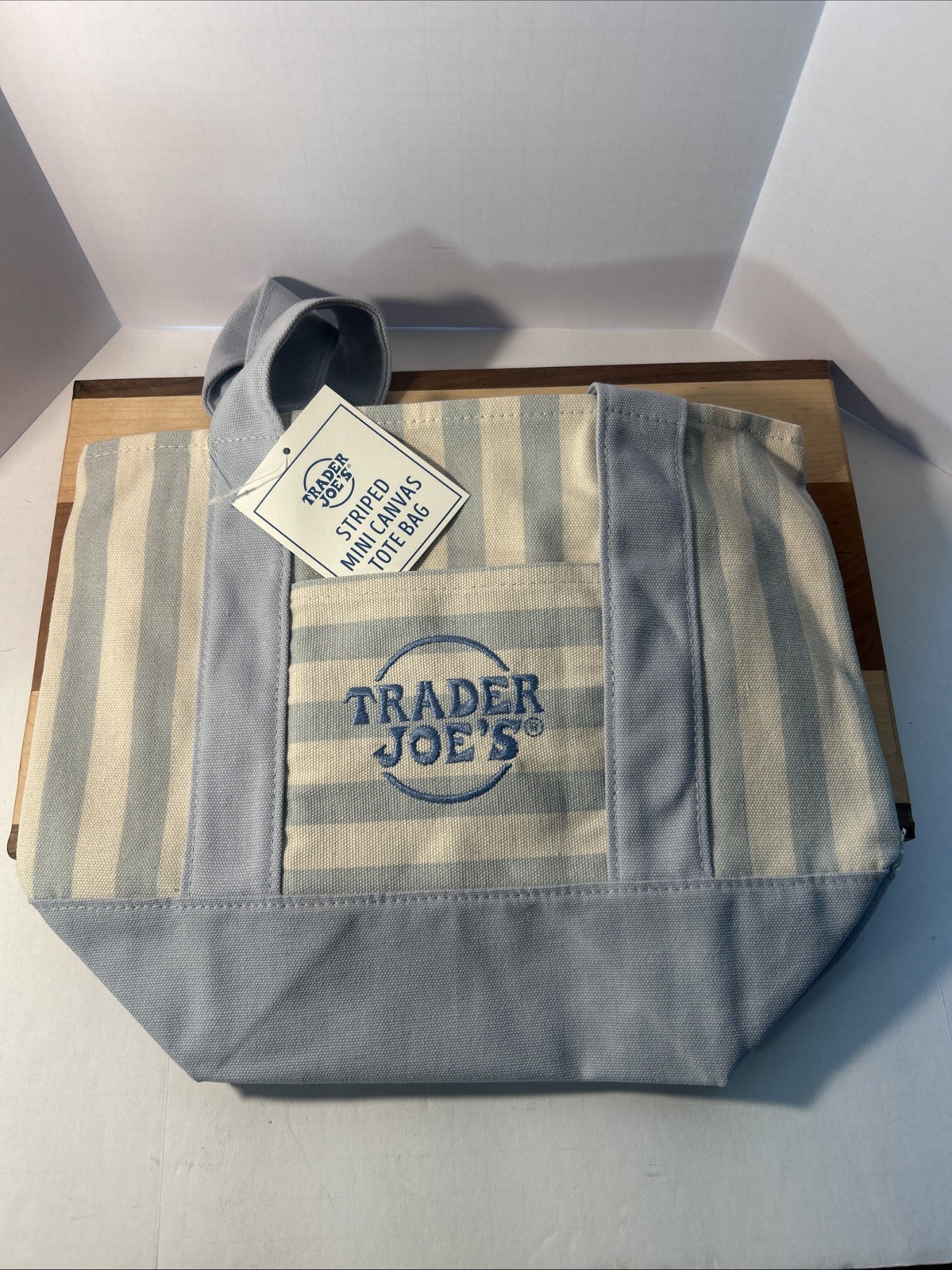 TRADER JOE’S 2026 Mini Stripe Canvas Tote Bag BLUE Limited Edition