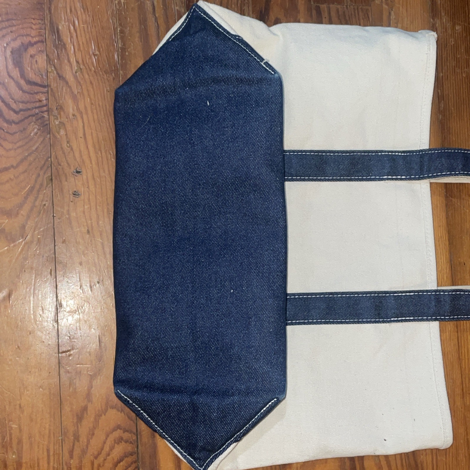 Vintage Cherokee Canvas Tote Bag With Zip Closure Blue Denim/White Canvas