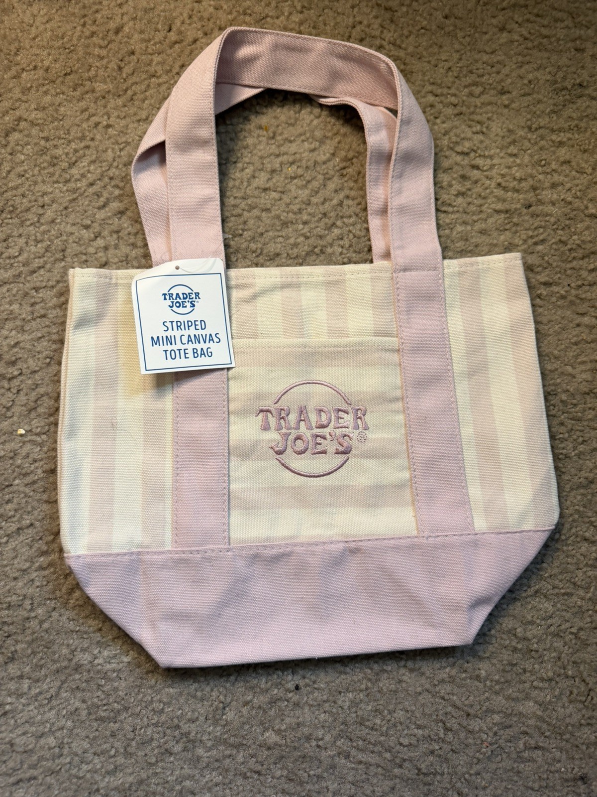 Trader Joe’s Striped Mini Canvas Tote Bag Multicolor 13x6x10 in New set of 4