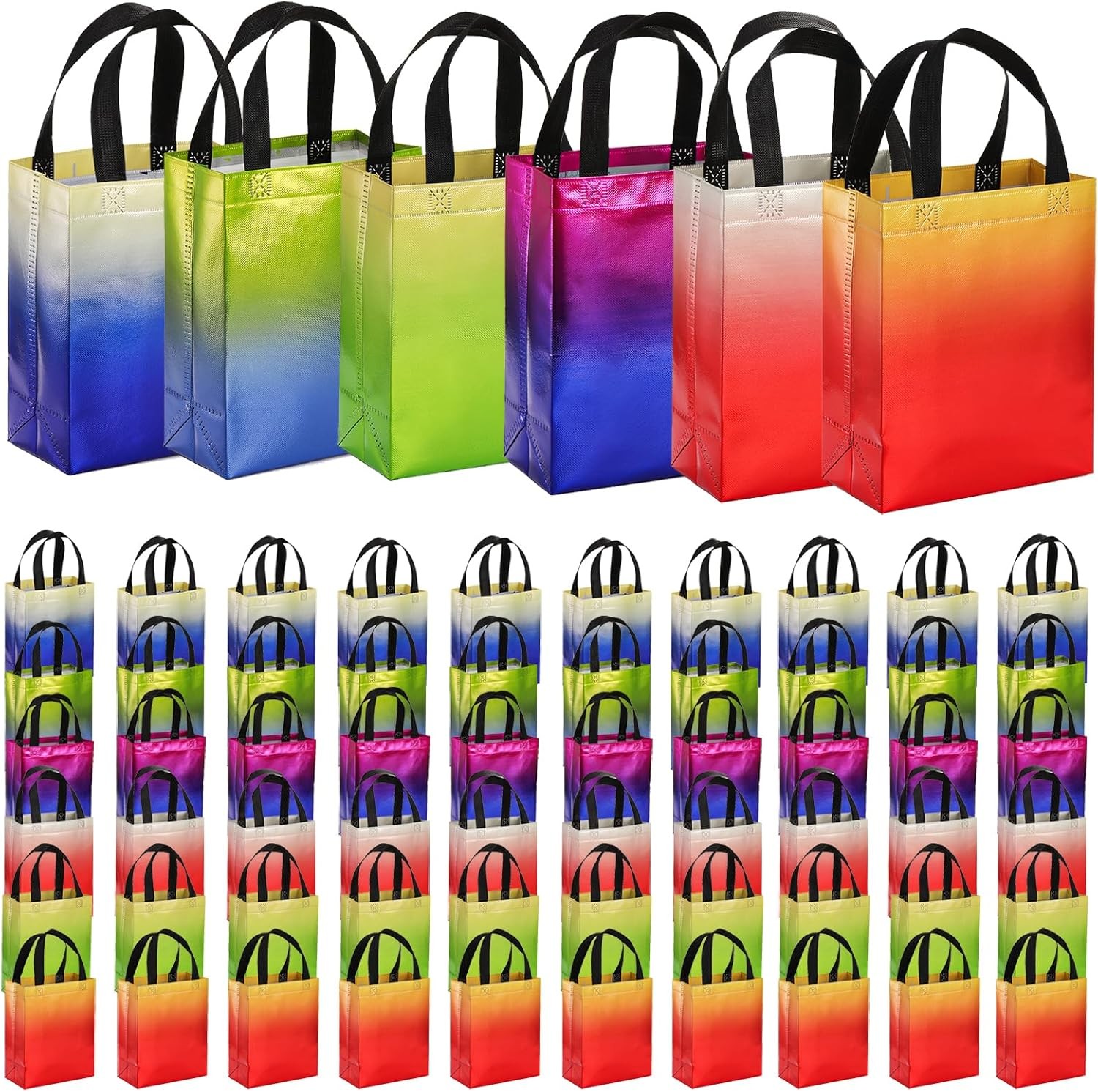 60 Pack 10 x 8 Inch Glossy Reusable Grocery Bags Non Woven Tote Shopping Bag W/