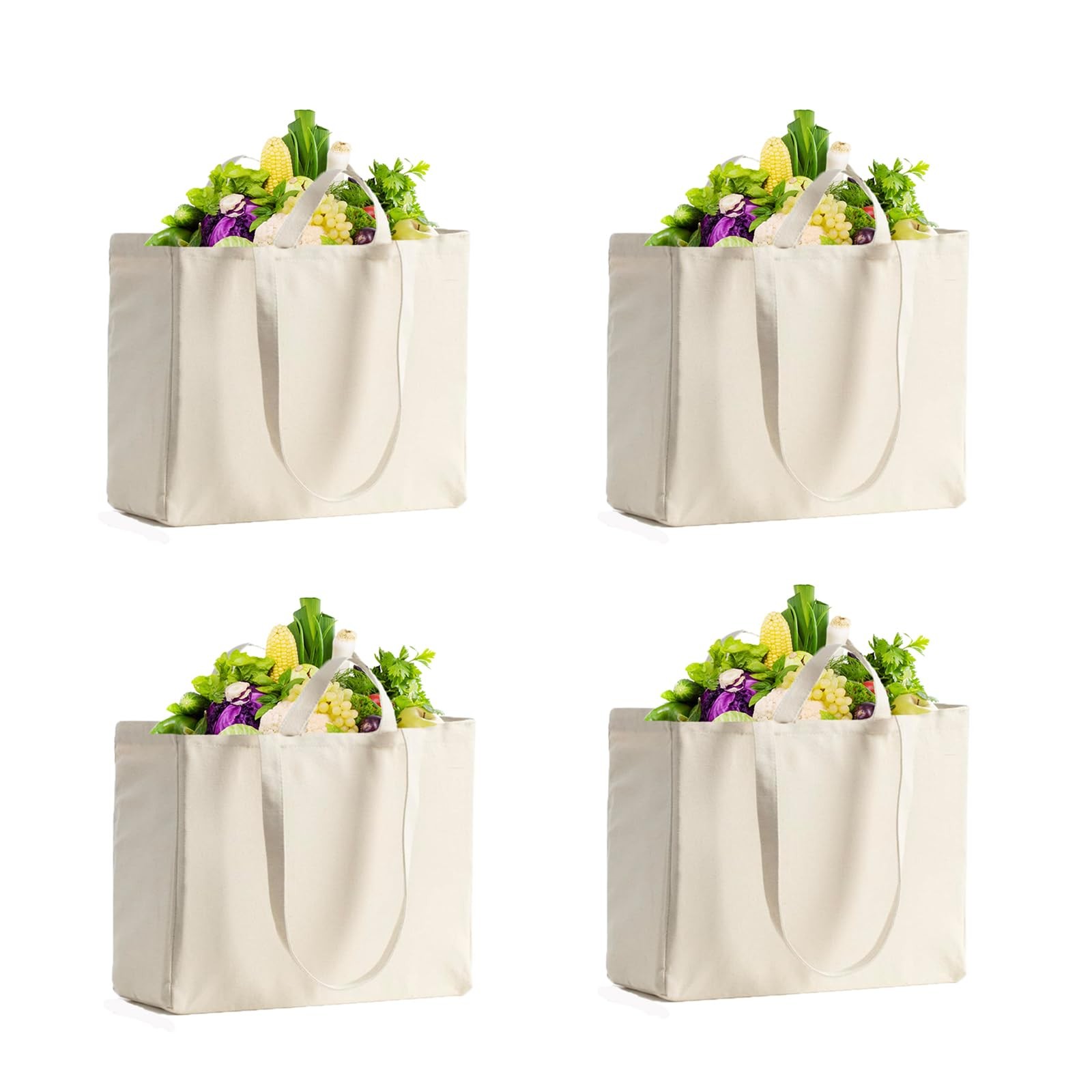 Large Canvas Grocery Bags 4-10 Pack Reusable Grocery Bag Heavy Duty Shopping …