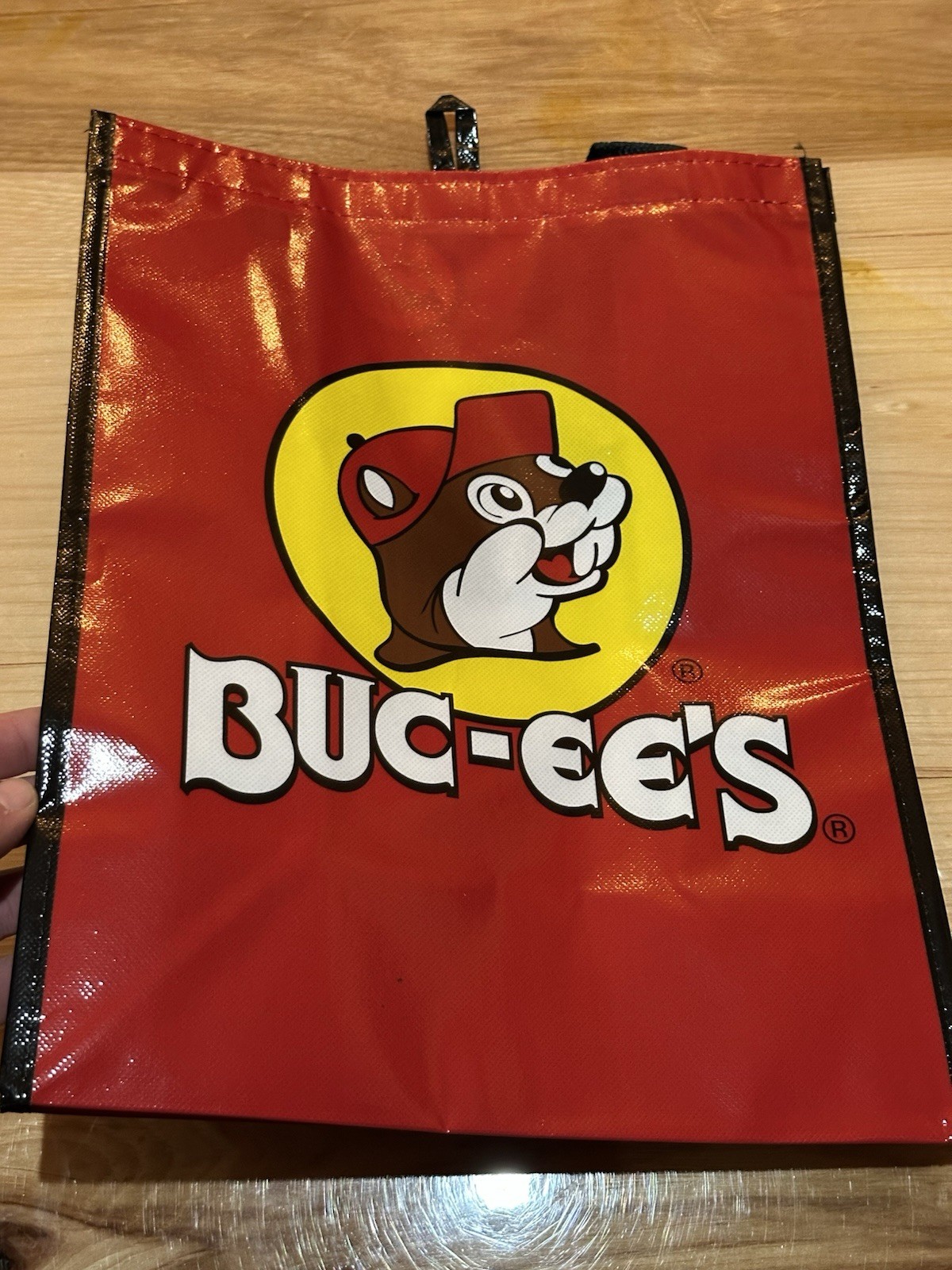 Buc-ees Grocery Bag Handle Black Red Beaver Travel Shopping Tote New Gift Bag