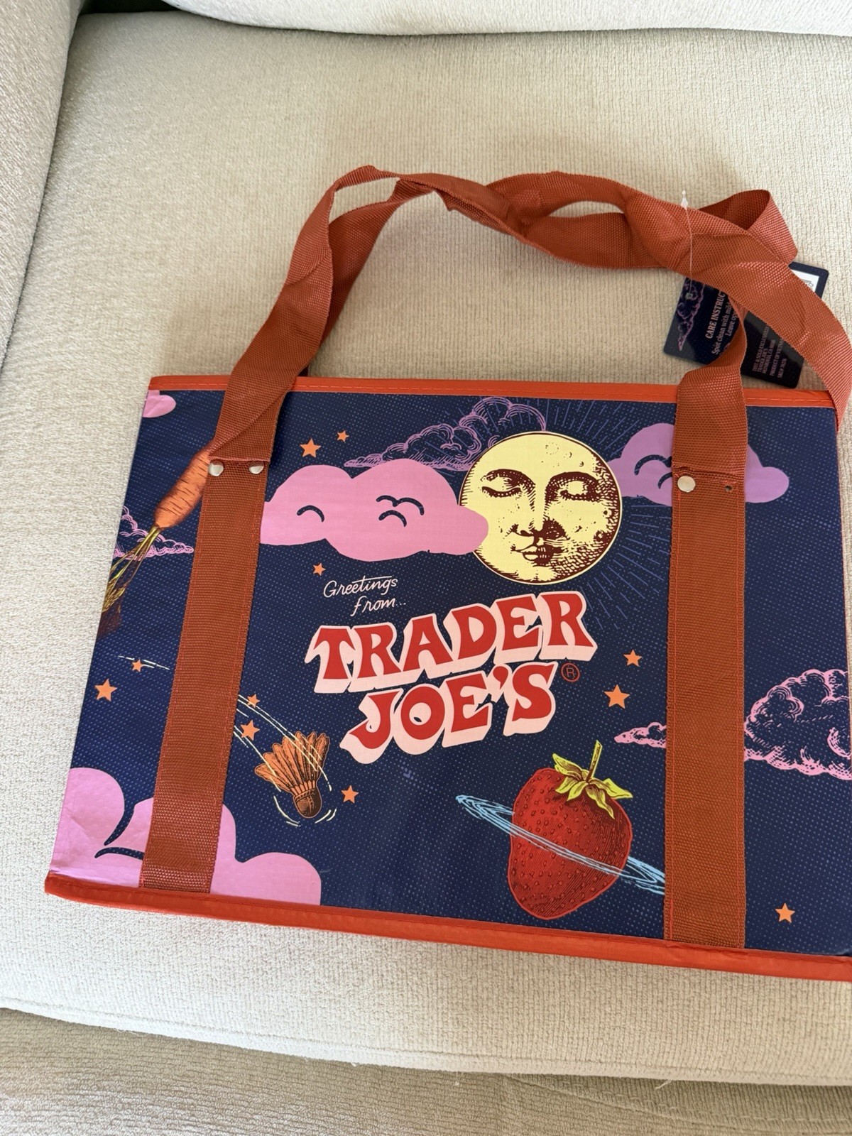 Brand New Trader Joe’s Stand-Up Collapsible Tote Bag Moon & Sky Holds 6 Gallons