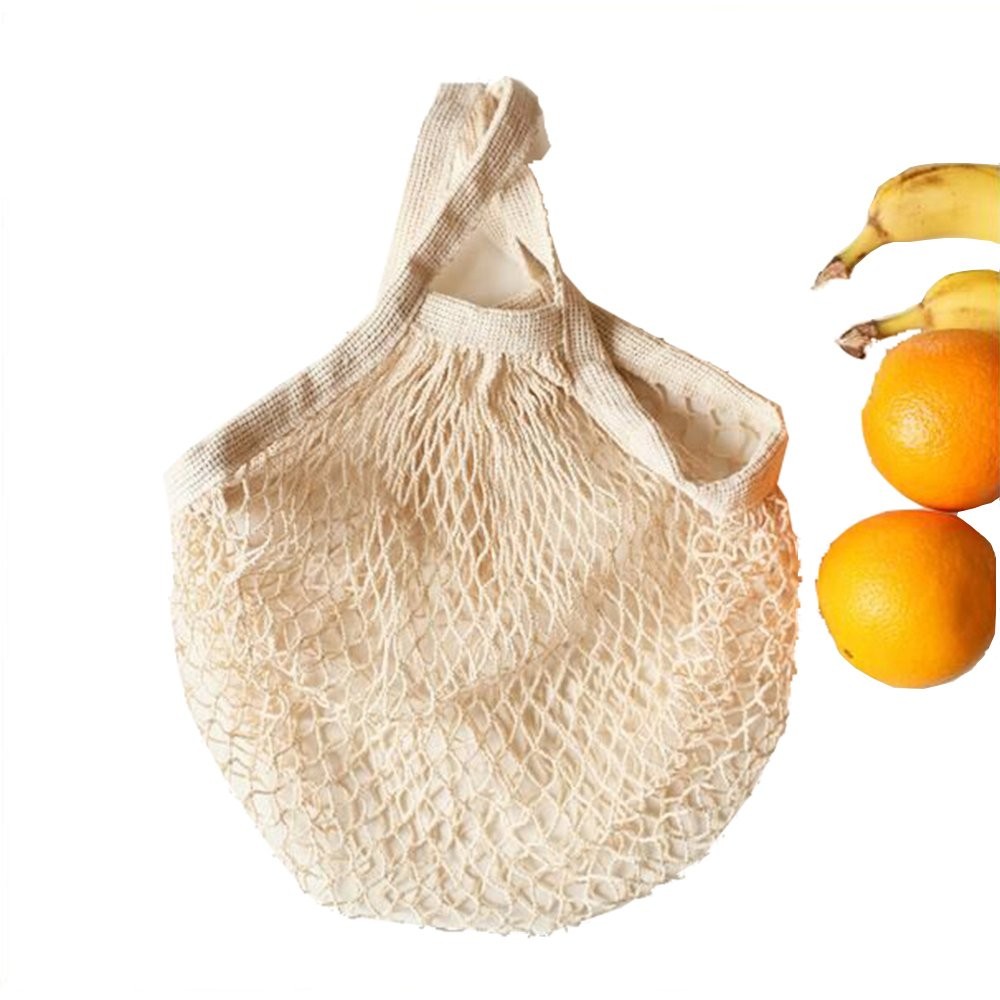 Cotton String Bags For Shopping, Eco Friendly Mesh Tote, 3 Pack, Beige