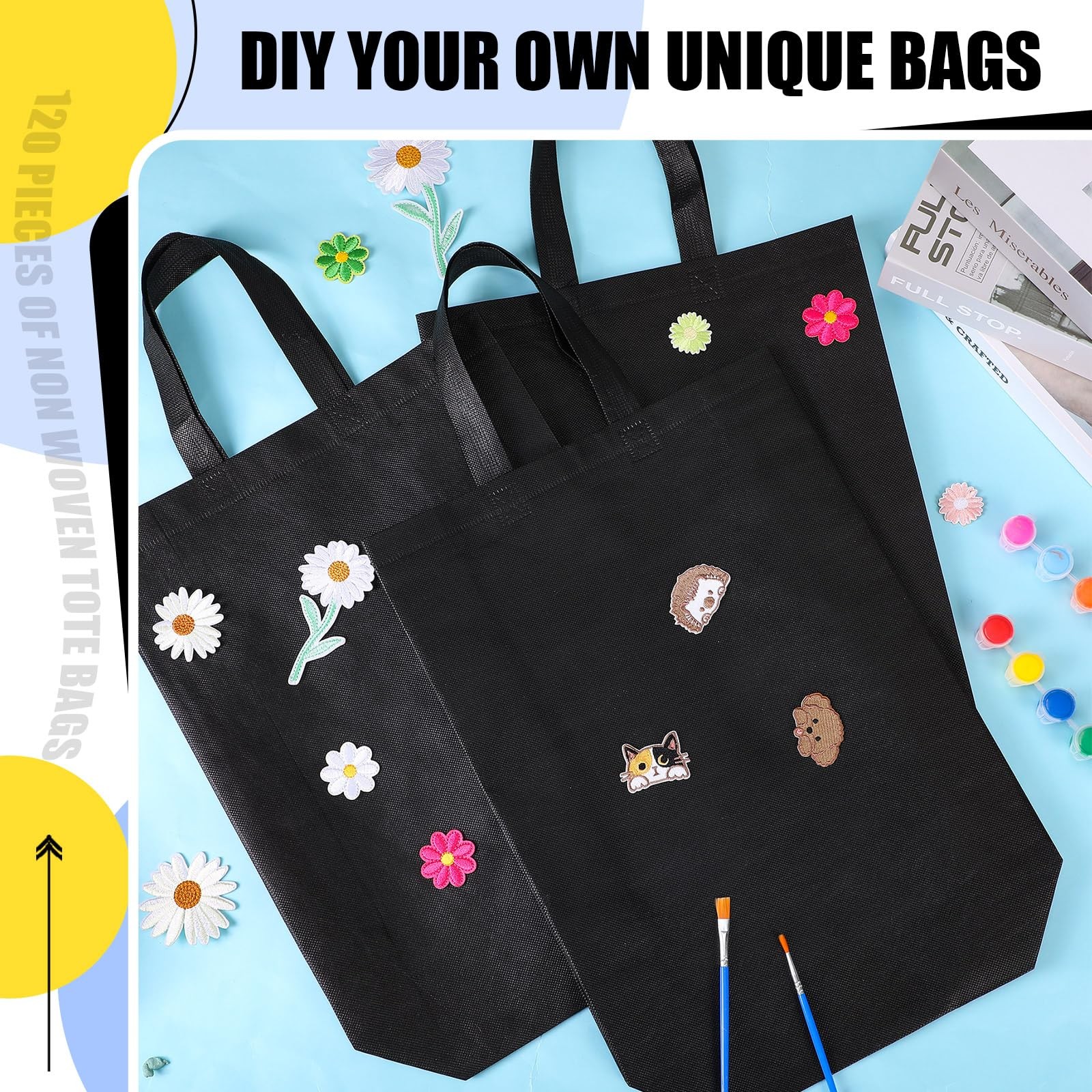 120 Pcs Non Woven Tote Bags Bulk 11.8 x 4 x 15 Inch Large Reusable Gift Bag F…