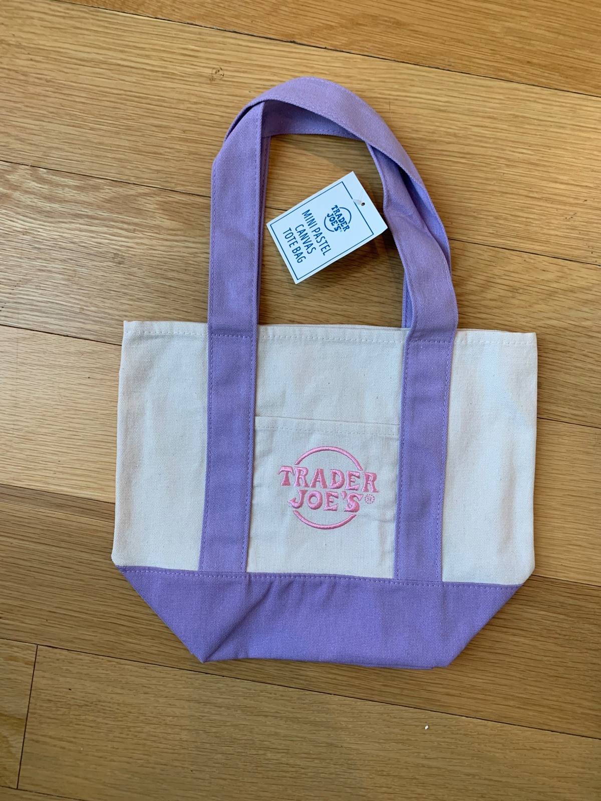 Trader Joe’s Mini Canvas Tote Bag Spring 2026 pastel purple lilac NWT