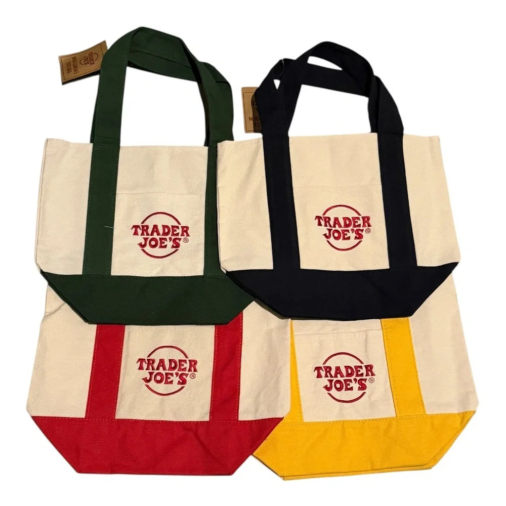 Trader Joe’s Mini Canvas Tote Bag Set Of 4 Red Blue Green Yellow